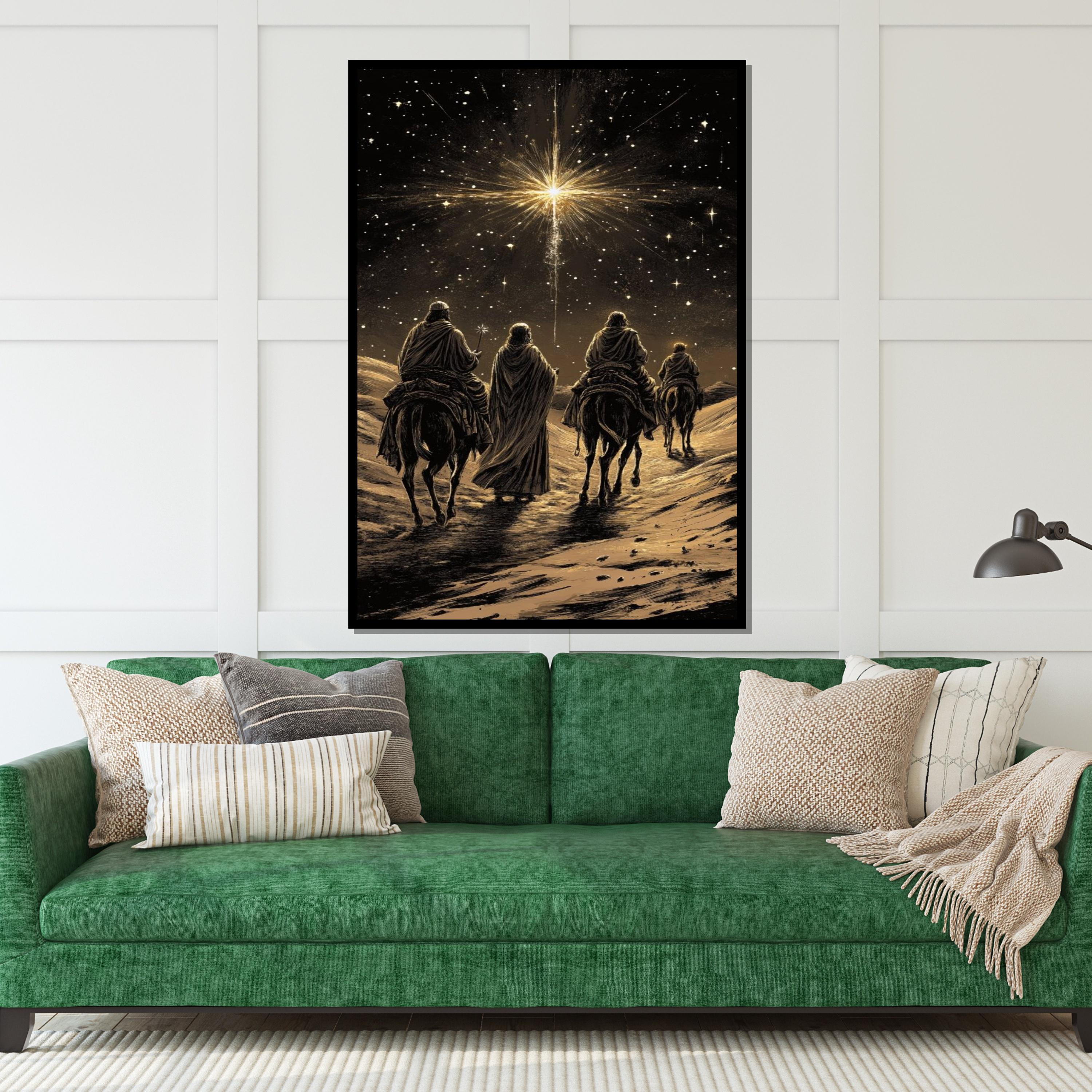 Three Wise Men Canvas, Starry Night Journey, Nativity Art, Wall Art Canvas Design, Ready To Hang Decoration, Biblical Christmas Decor
