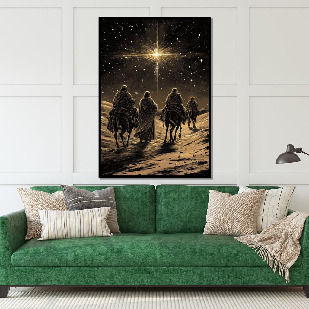 Three Wise Men Canvas, Starry Night Journey, Nativity Art, Wall Art Canvas Design, Ready To Hang Decoration, Biblical Christmas Decor