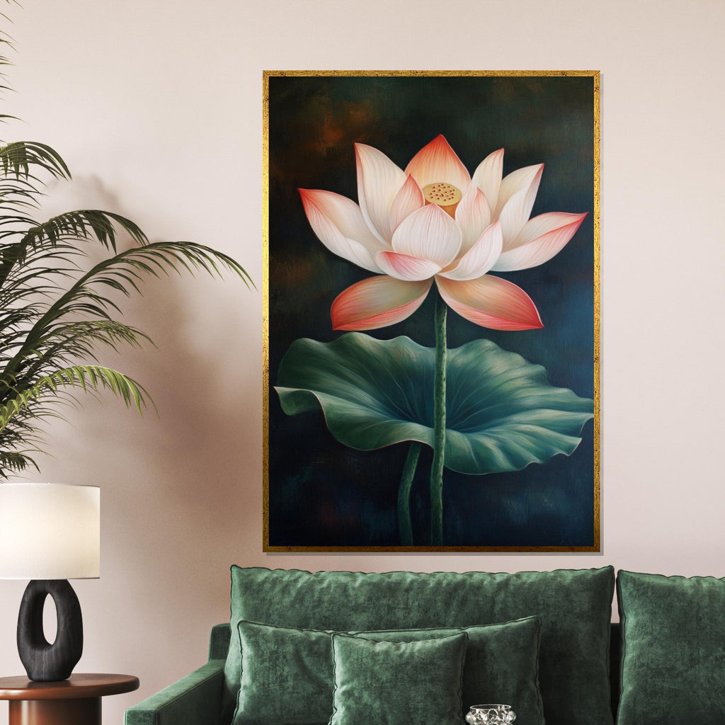 Elegant Lotus Canvas, Floral Wall Art, Lotus Flower Print, Nature Canvas Design, Zen Decoration, Ready To Hang Artwork