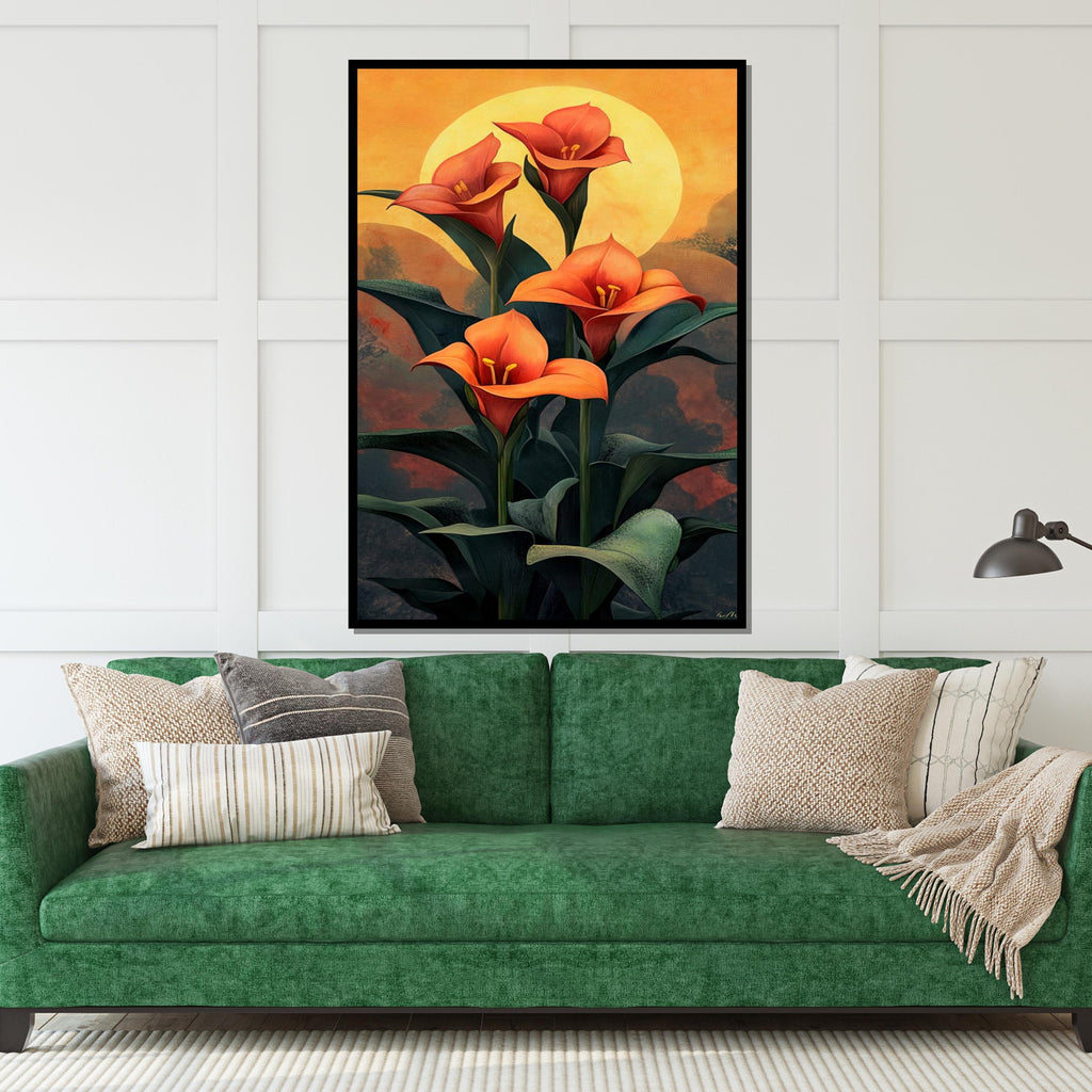 Sunset Calla Lily Floral Canvas, Abstract Flower Art, Nature Wall Art, Canvas Design, Ready To Hang Decoration, Vibrant Bloom Print