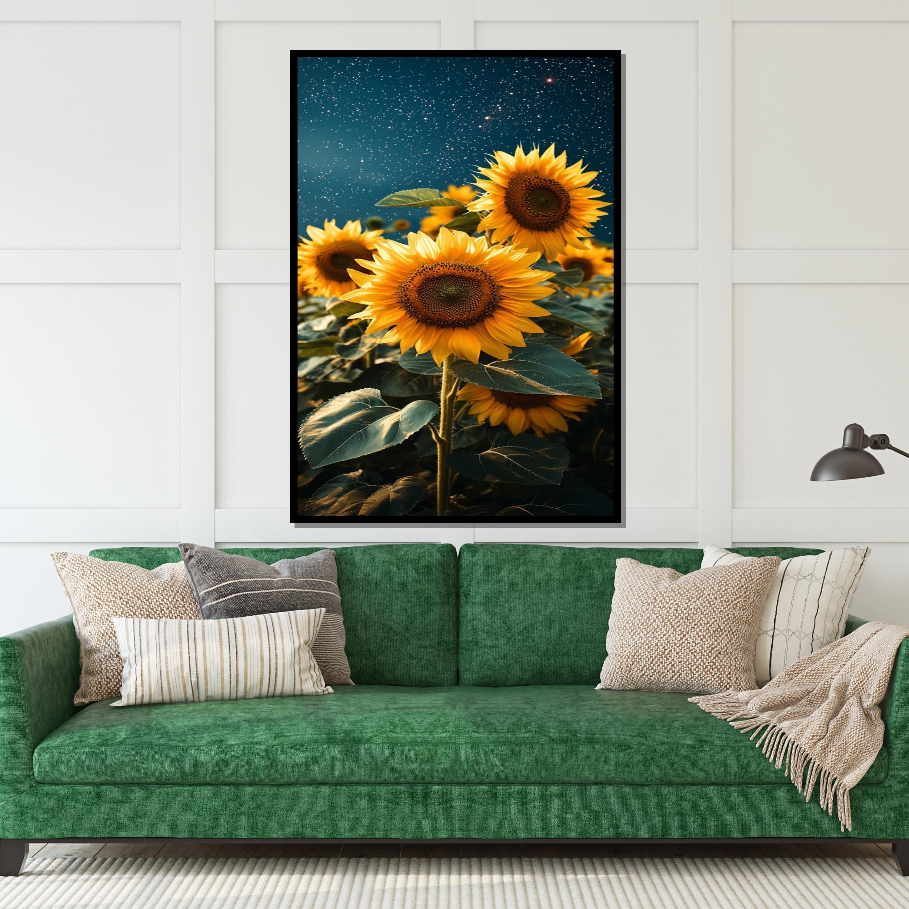 Sunflower Nights Canvas, Starry Sky Sunflower Art Print, Floral Wall Art, Vibrant Sunflower Poster, Wall Art Canvas Design, Ready to Hang