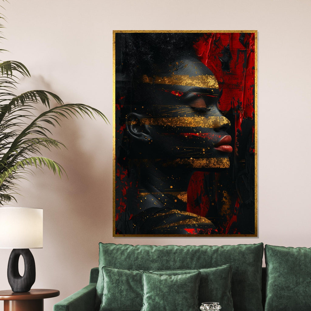 Abstract Portrait, Gold and Red Art, Modern Canvas, Wall Art Canvas Design, Textured Art Print, Ready to Hang Decoration