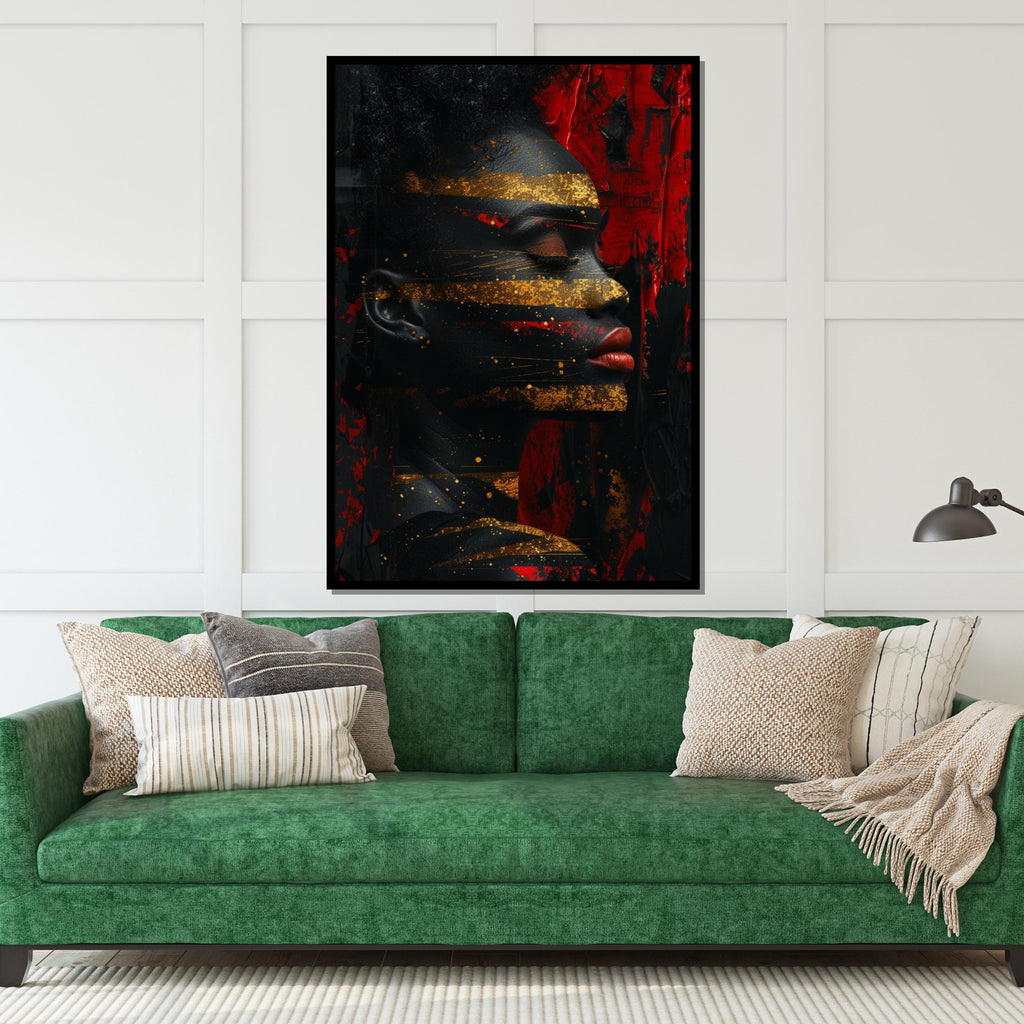 Abstract Portrait, Gold and Red Art, Modern Canvas, Wall Art Canvas Design, Textured Art Print, Ready to Hang Decoration