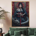 Mystical Warrior Canvas, Dragon and Samurai Woman Wall Art, Tattoo Art Poster, Wall Art Canvas Design, Ready To Hang Decoration
