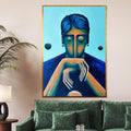 Abstract Blue Portrait Canvas, Modern Face Art, Surreal Wall Print, Contemporary Canvas Design, Ready to Hang Home Decor