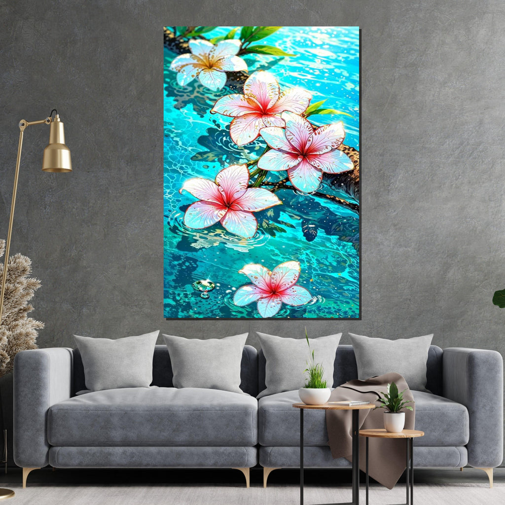 Tropical Bloom Canvas, Plumeria Wall Art, Floral Wall Print, Water Reflection Canvas, Wall Art Canvas Design, Ready To Hang Decoration