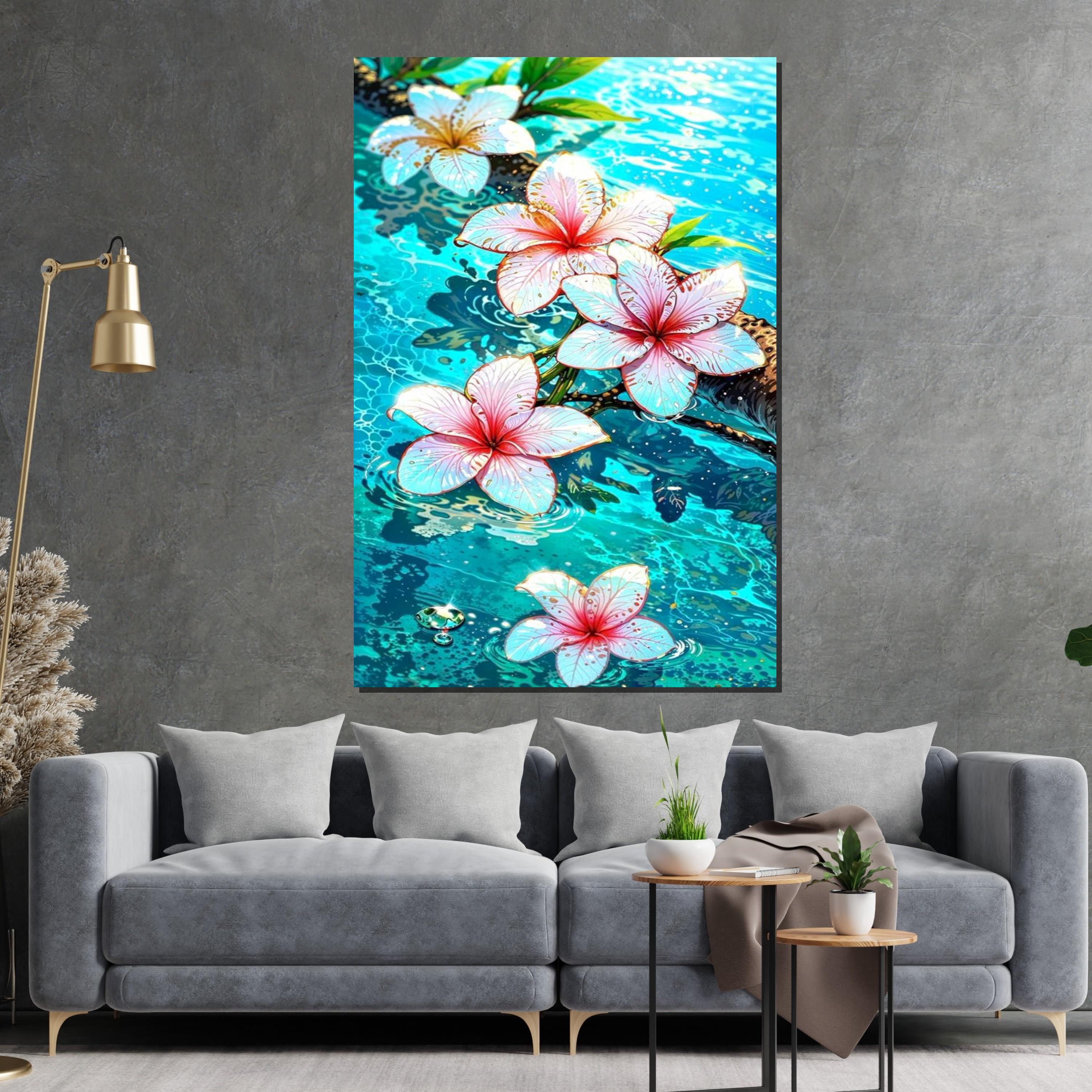 Tropical Bloom Canvas, Plumeria Wall Art, Floral Wall Print, Water Reflection Canvas, Wall Art Canvas Design, Ready To Hang Decoration