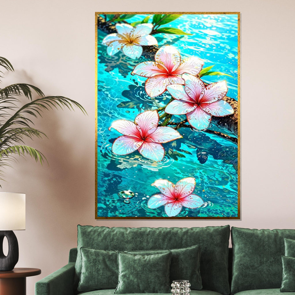 Tropical Bloom Canvas, Plumeria Wall Art, Floral Wall Print, Water Reflection Canvas, Wall Art Canvas Design, Ready To Hang Decoration