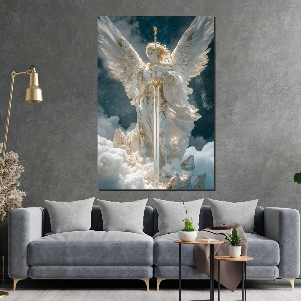 Archangel with Sword Statue – Celestial Warrior Angel Figurine – Guardian Angel Sculpture for Home Decor or Spiritual Altar