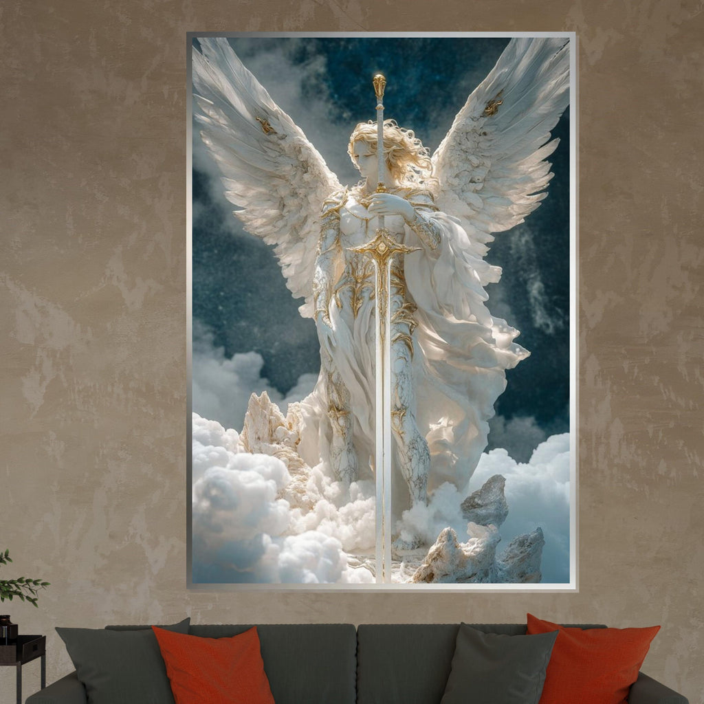 Archangel with Sword Statue – Celestial Warrior Angel Figurine – Guardian Angel Sculpture for Home Decor or Spiritual Altar