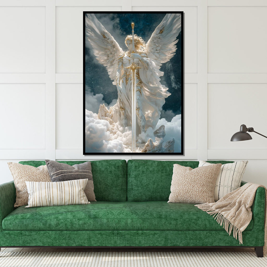 Archangel with Sword Statue – Celestial Warrior Angel Figurine – Guardian Angel Sculpture for Home Decor or Spiritual Altar