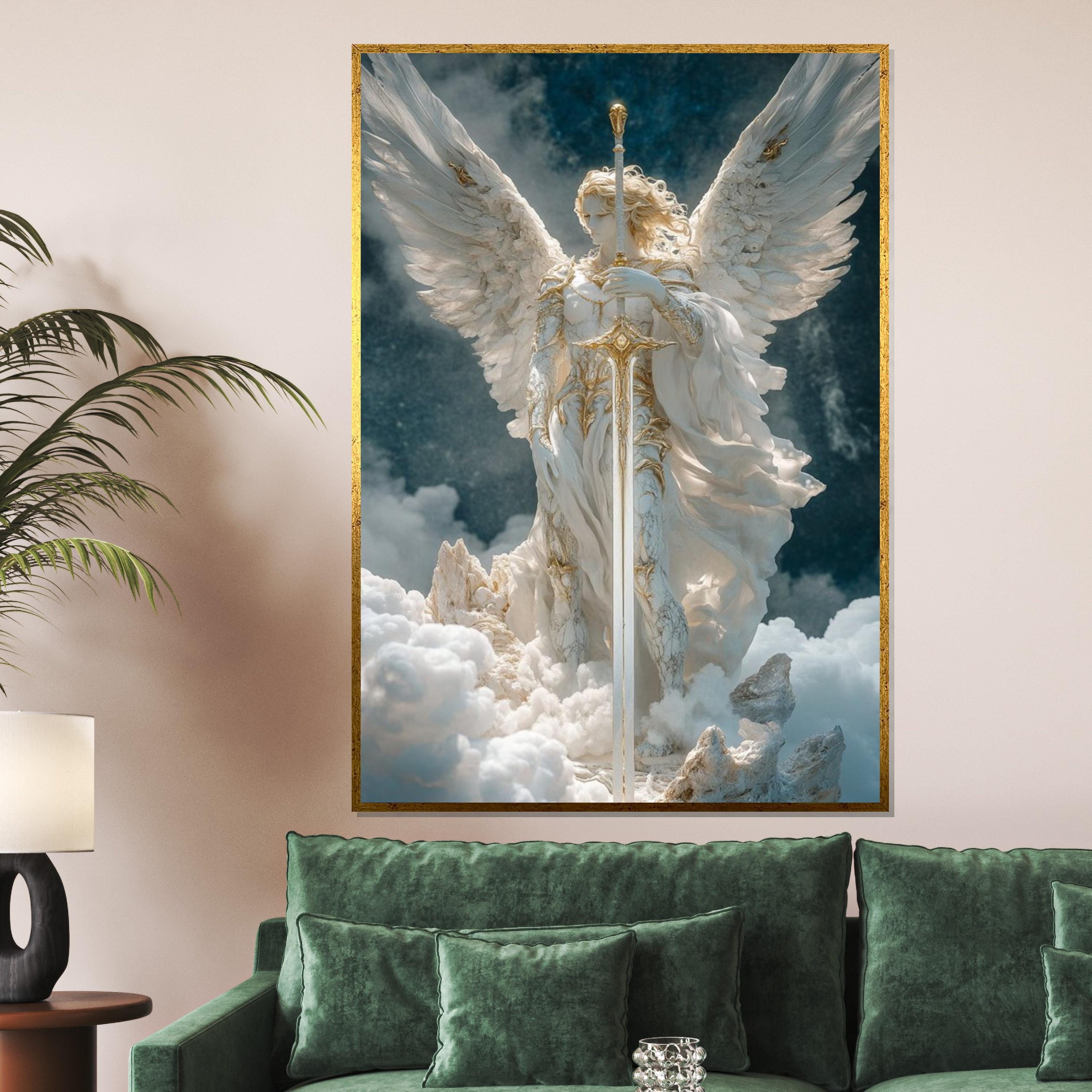 Archangel with Sword Statue – Celestial Warrior Angel Figurine – Guardian Angel Sculpture for Home Decor or Spiritual Altar