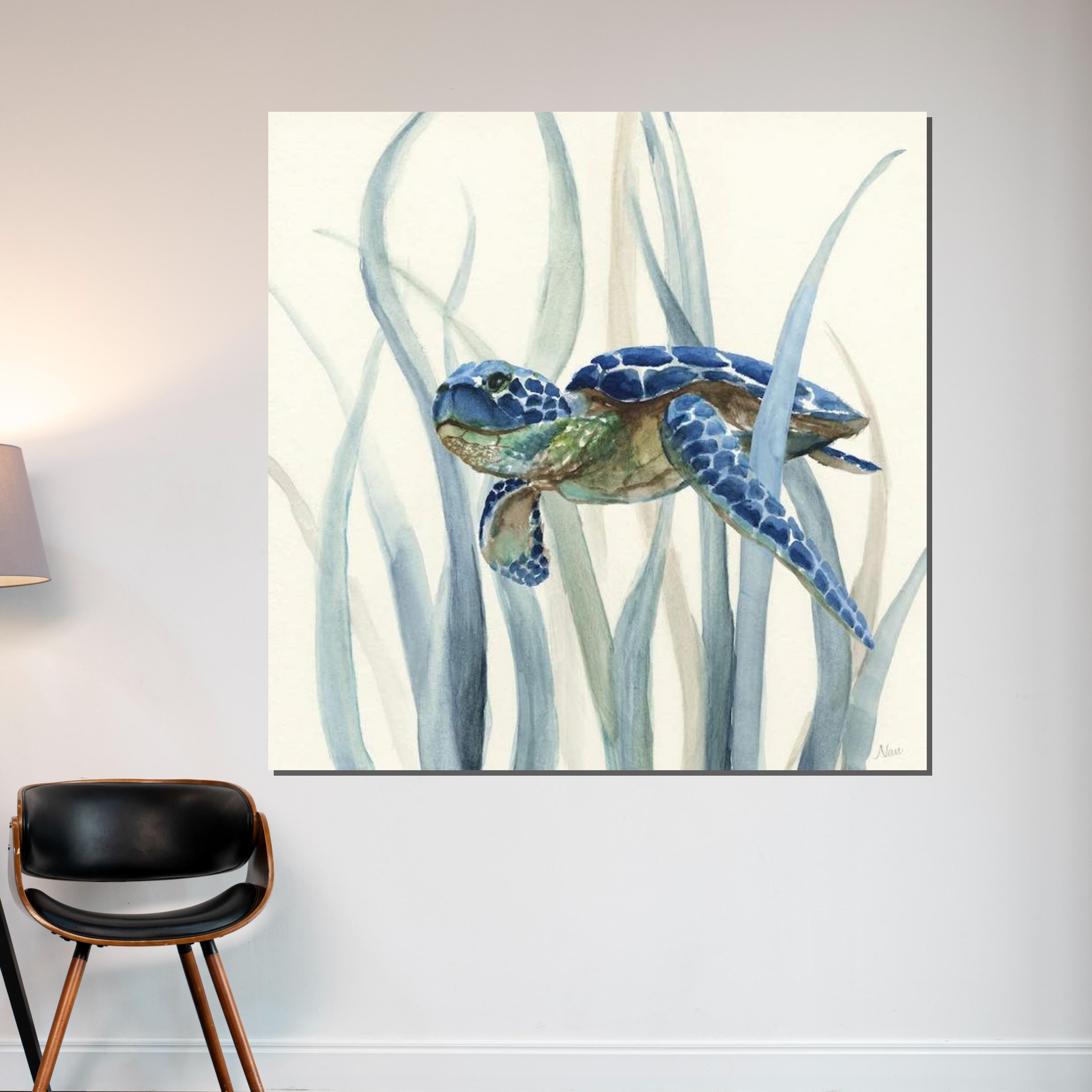 Sea Turtle Canvas, Ocean Life Art, Turtle in Seagrass Print, Animal Wall Art, Coastal Decor Canvas, Wall Art Design, Ready to Hang