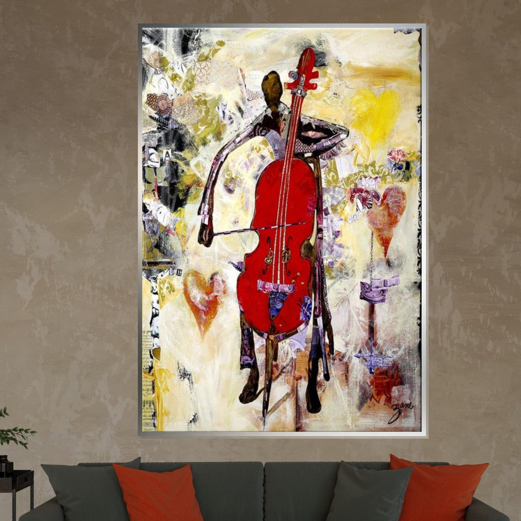 Abstract Cellist Canvas, Music Art, Vibrant Cello Poster, Wall Art Canvas Design, Ready To Hang Decoration, Jazz Music Lovers Gift
