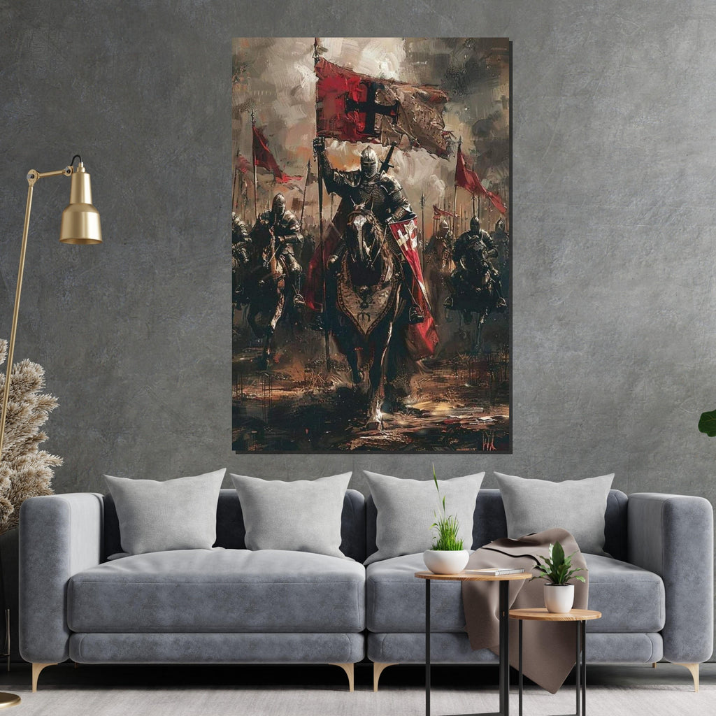 Medieval Knights Canvas, Crusader Battle, Knight Wall Painting, Historical Decor, Canvas Design, Ready to Hang Décor