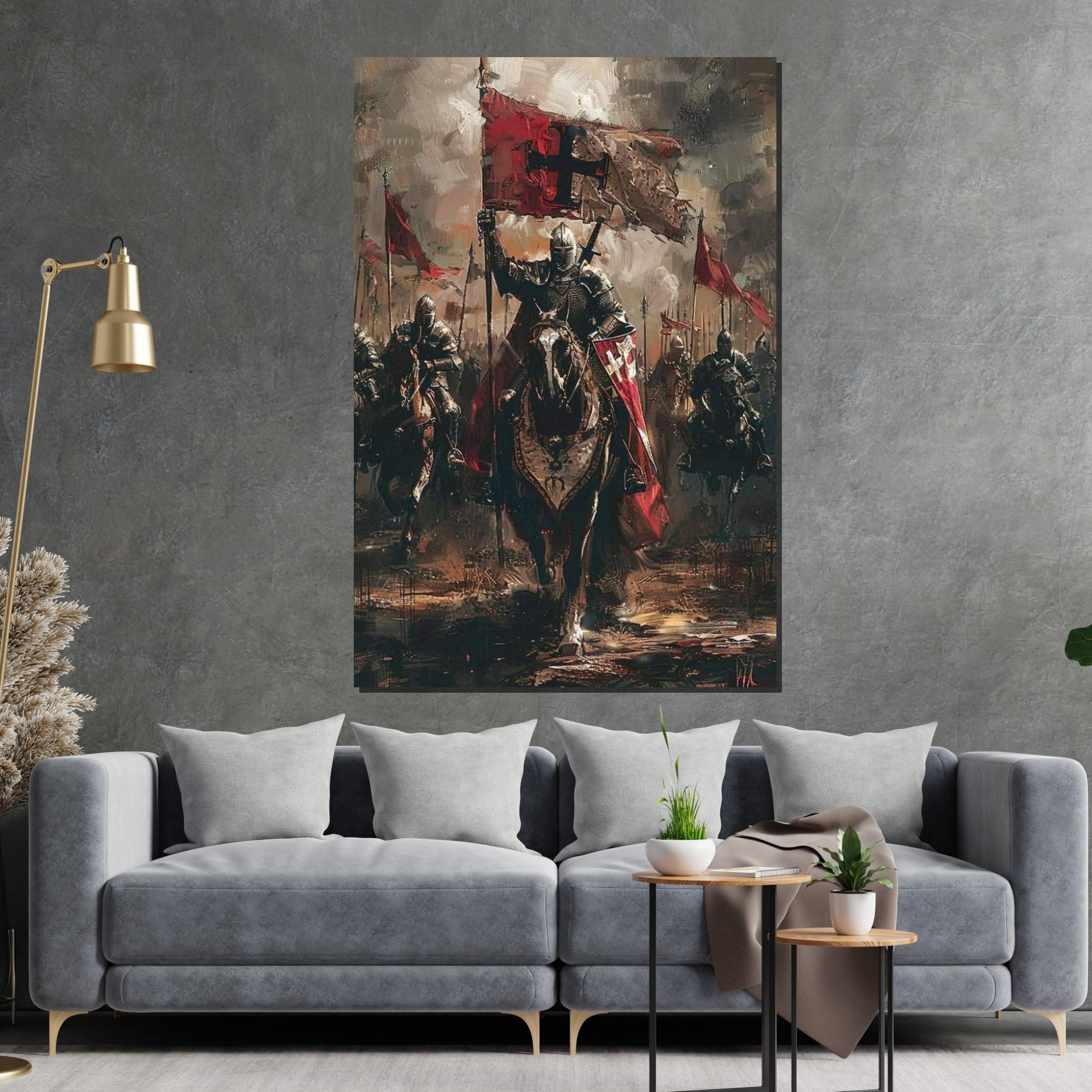 Medieval Knights Canvas, Crusader Battle, Knight Wall Painting, Historical Decor, Canvas Design, Ready to Hang Décor