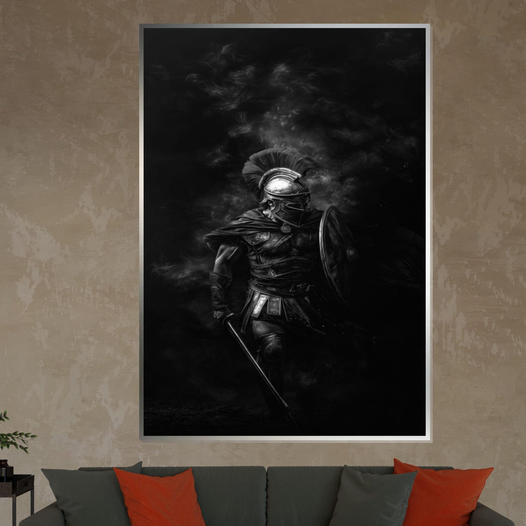 Gladiator Fighter Canvas, Ancient Warrior Wall Art, Roman Arena Battle Poster, Bold Gladiator Print, Ready to Hang Home Decor