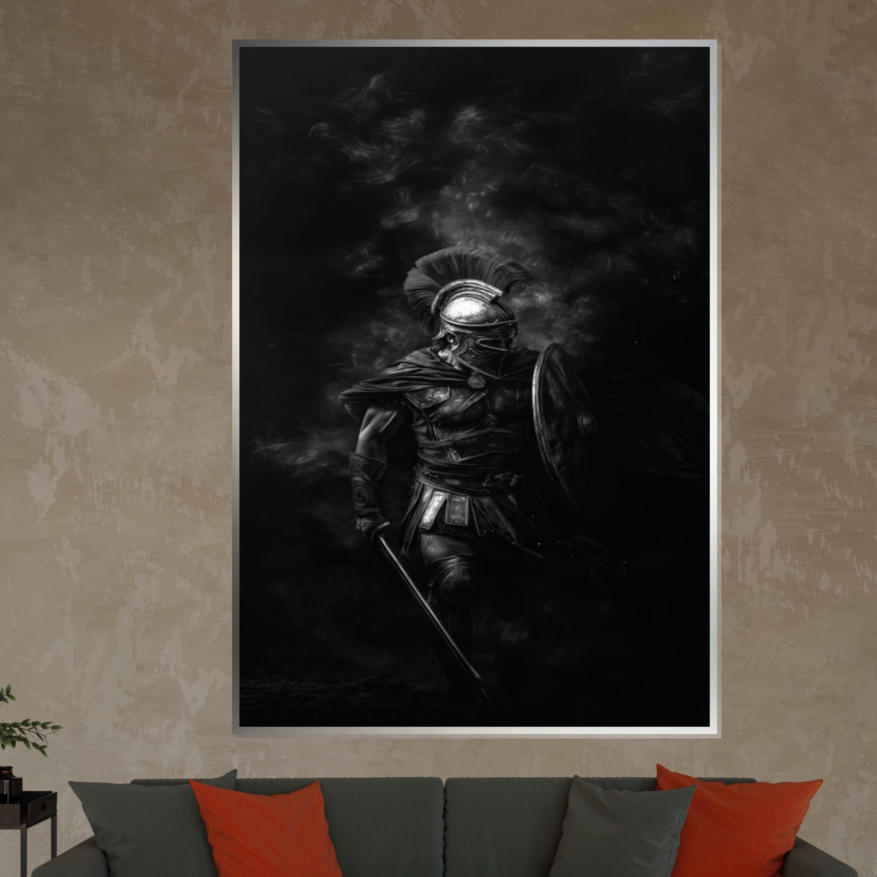 Gladiator Fighter Canvas, Ancient Warrior Wall Art, Roman Arena Battle Poster, Bold Gladiator Print, Ready to Hang Home Decor