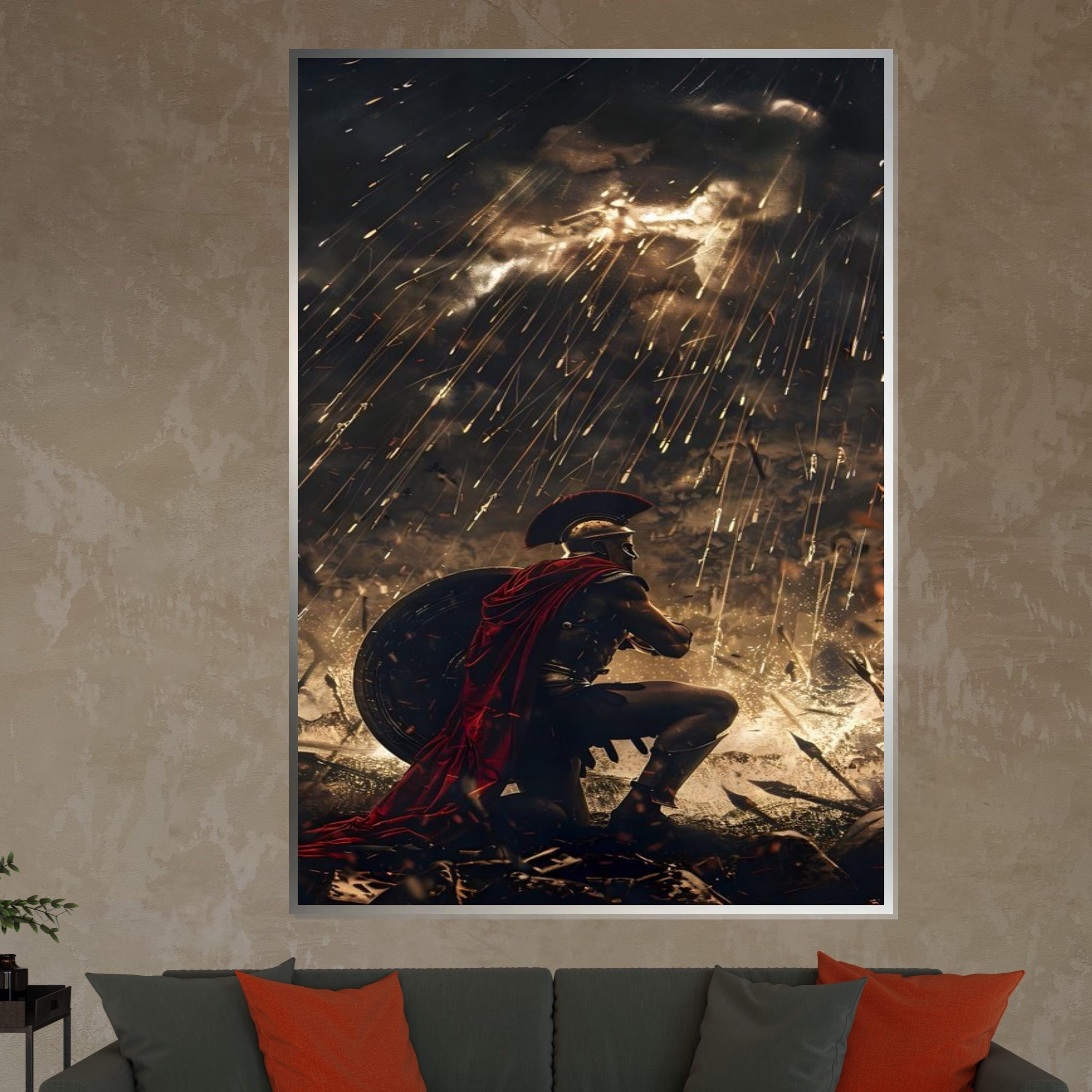 Gladiator Warrior Canvas, Epic Roman Soldier Art, Stormy Battle Scene Print, Ancient Fighter Wall Art, Ready to Hang Decor