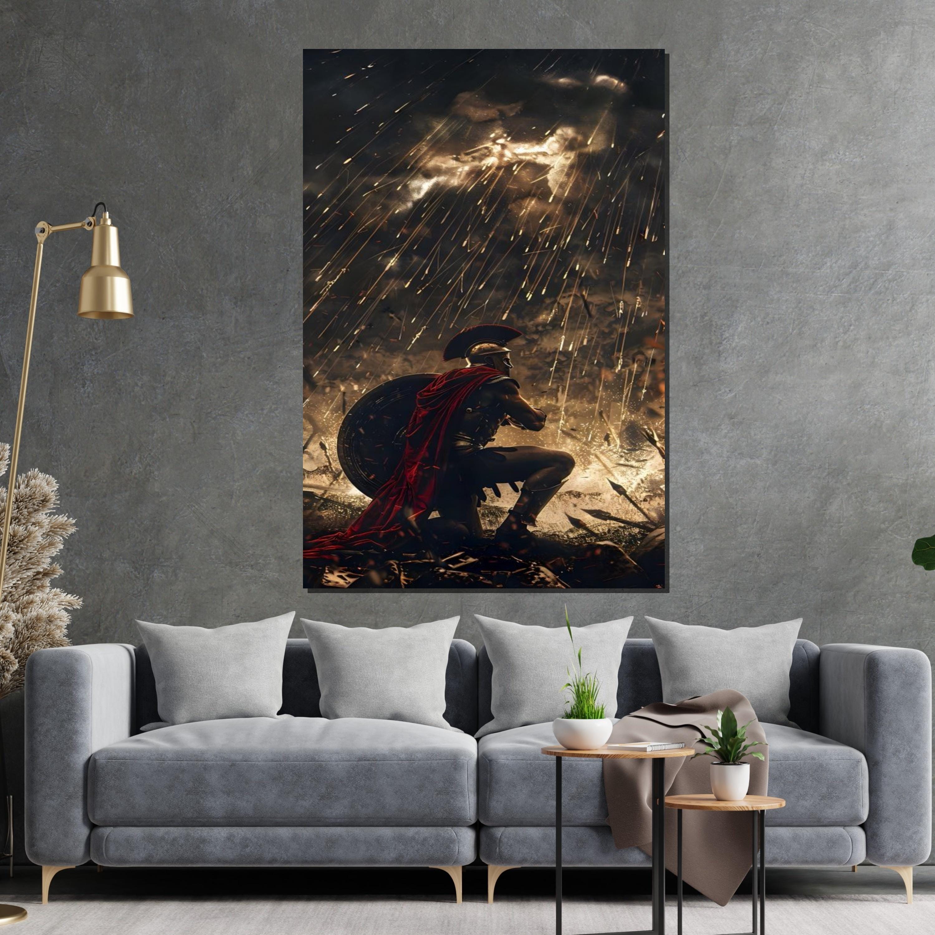 Gladiator Warrior Canvas, Epic Roman Soldier Art, Stormy Battle Scene Print, Ancient Fighter Wall Art, Ready to Hang Decor