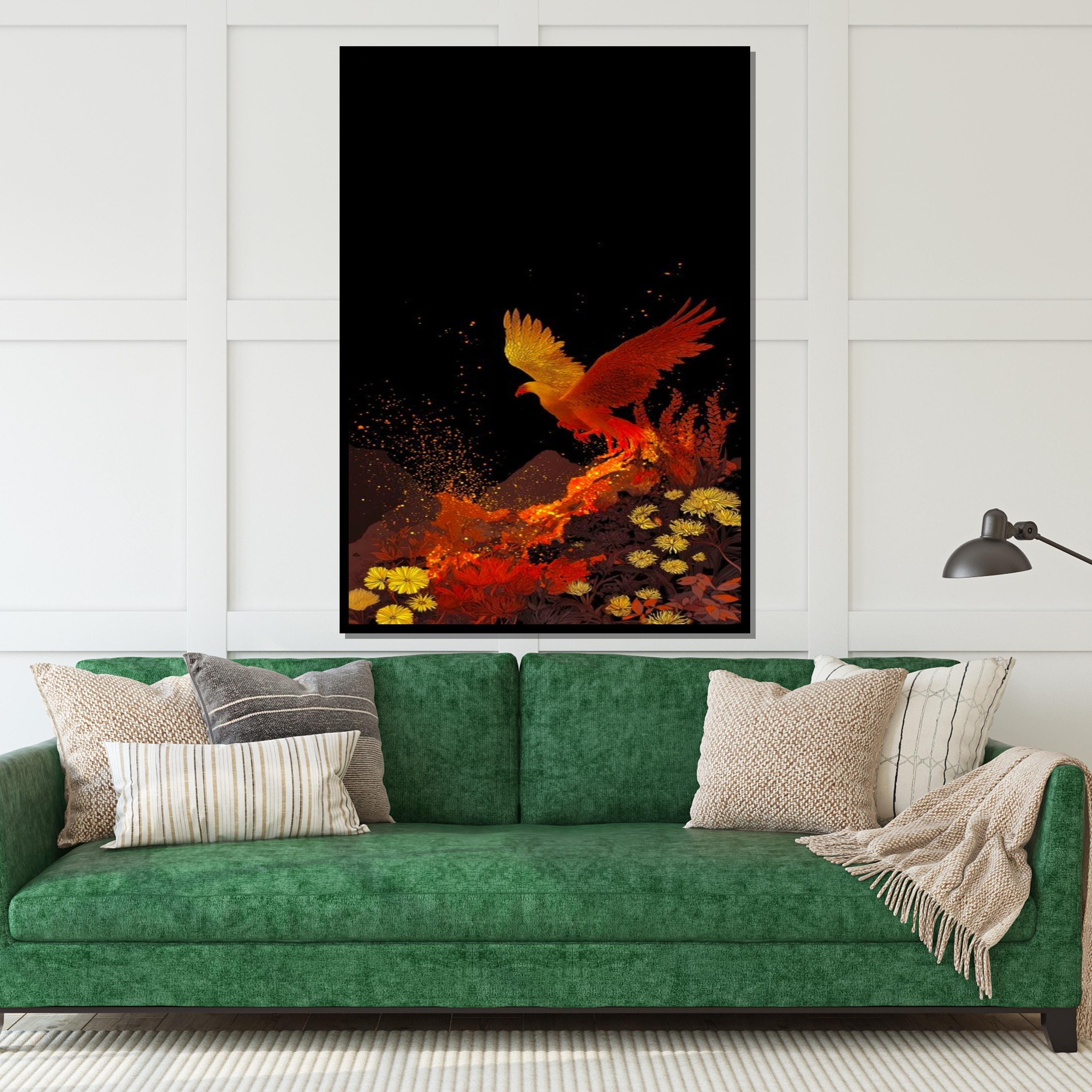 Fiery Phoenix Canvas, Mythical Bird Wall Art, Phoenix Rising Print, Wall Art Canvas Design, Ready to Hang Decoration