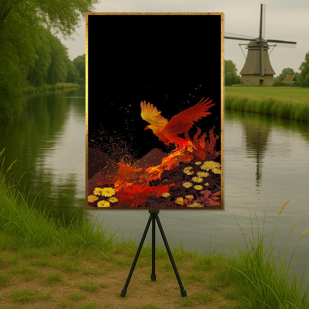 Fiery Phoenix Canvas, Mythical Bird Wall Art, Phoenix Rising Print, Wall Art Canvas Design, Ready to Hang Decoration