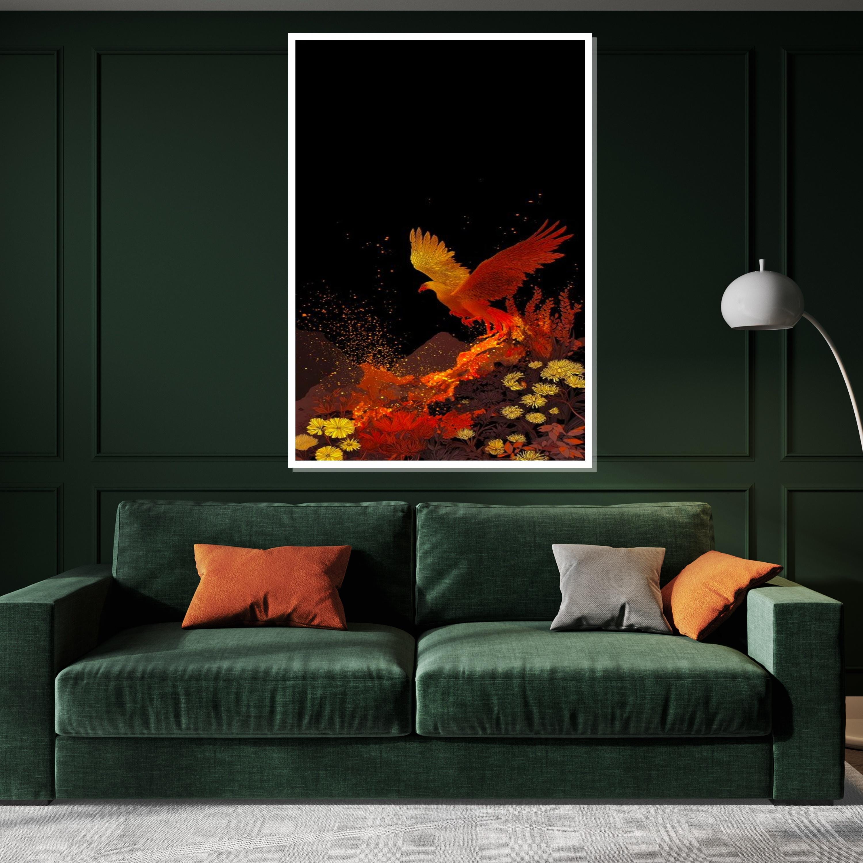 Fiery Phoenix Canvas, Mythical Bird Wall Art, Phoenix Rising Print, Wall Art Canvas Design, Ready to Hang Decoration