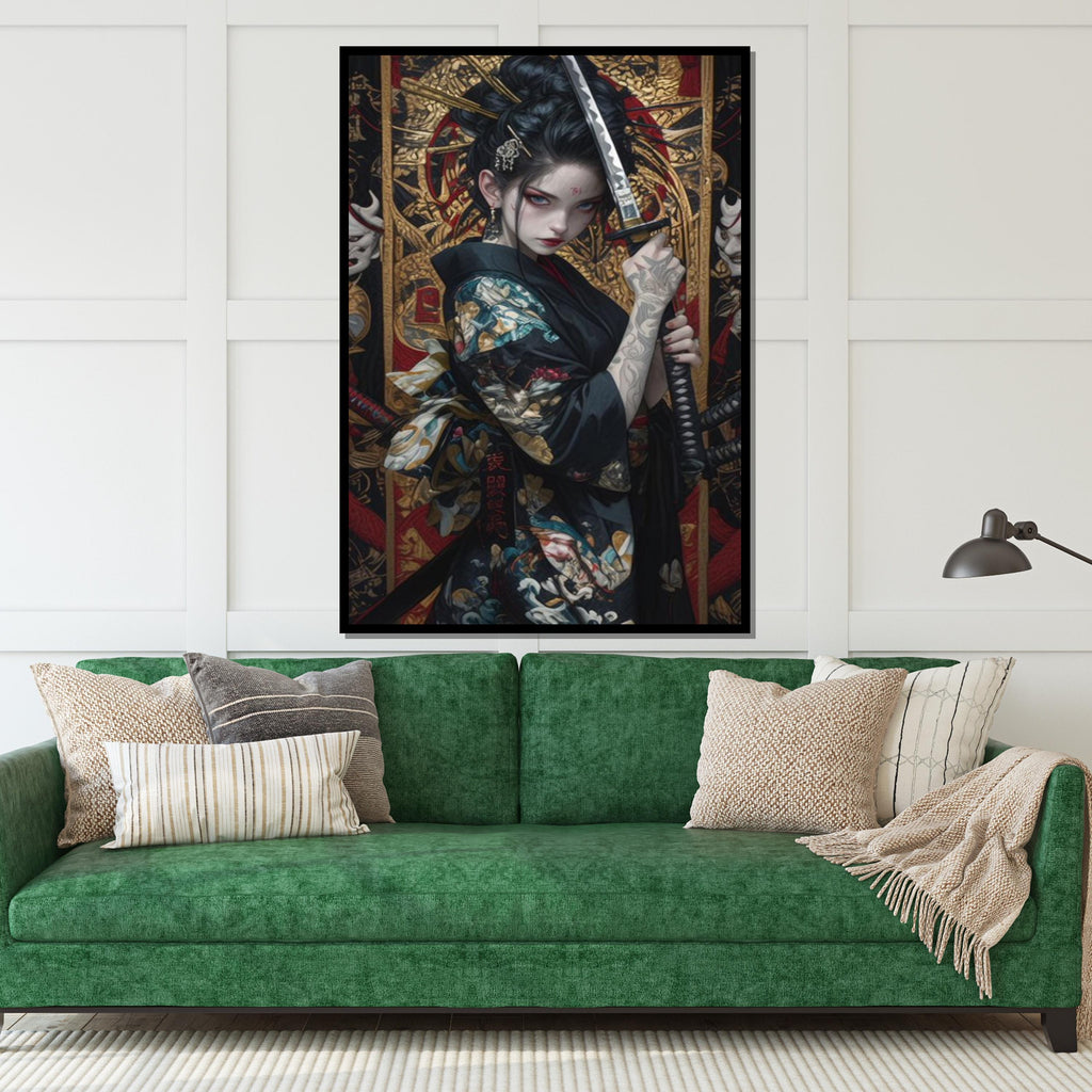 Samurai Spirit Canvas, Geisha with Katana Art, Japanese Warrior Wall Print, Wall Art Canvas Design, Ready To Hang Decoration