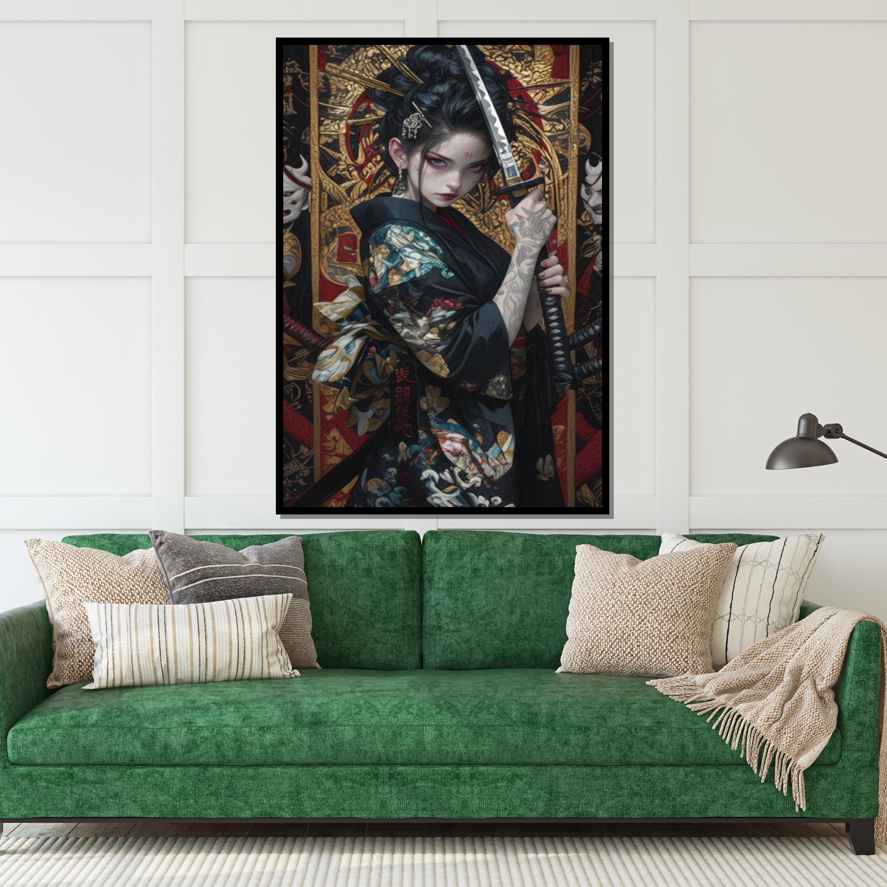 Samurai Spirit Canvas, Geisha with Katana Art, Japanese Warrior Wall Print, Wall Art Canvas Design, Ready To Hang Decoration