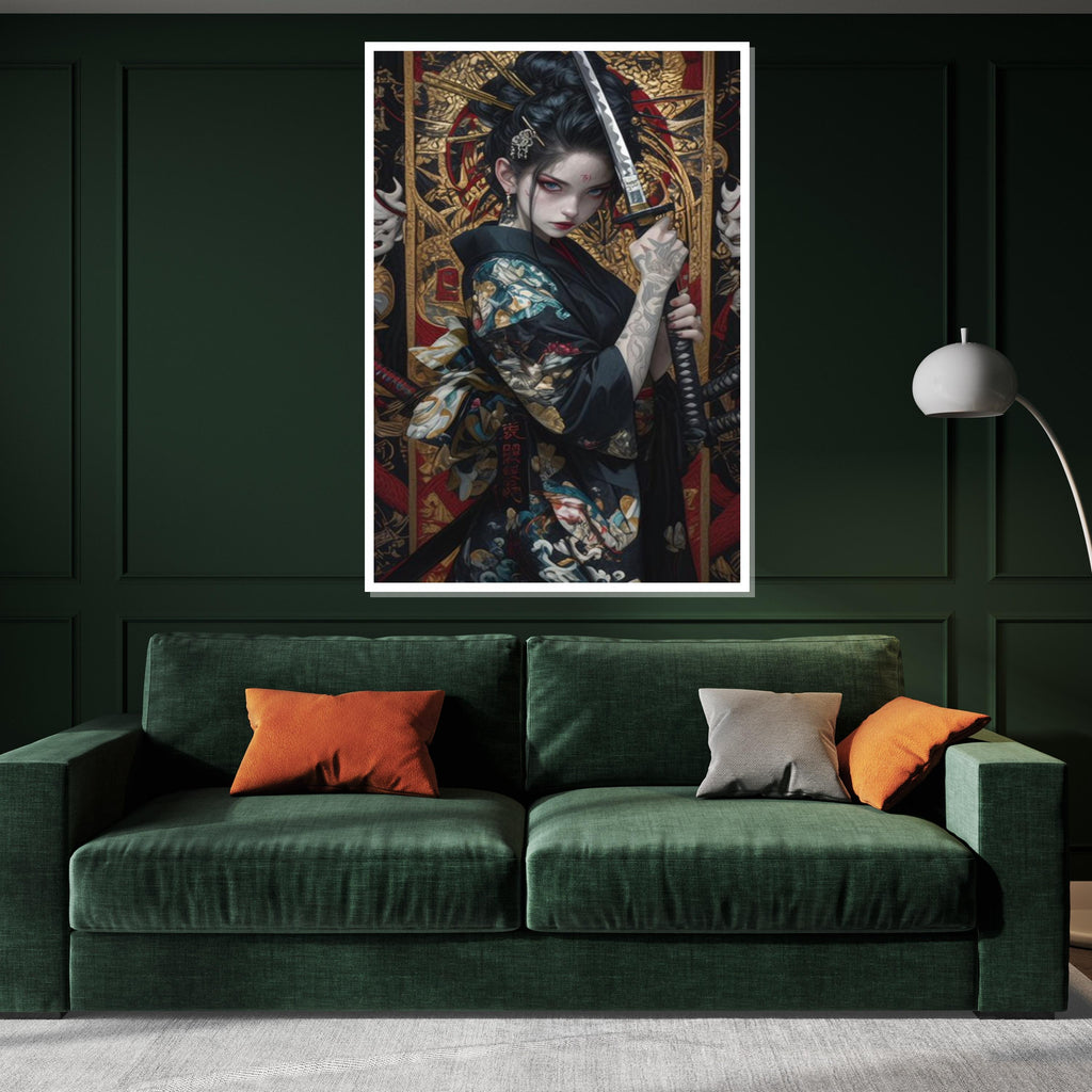 Samurai Spirit Canvas, Geisha with Katana Art, Japanese Warrior Wall Print, Wall Art Canvas Design, Ready To Hang Decoration