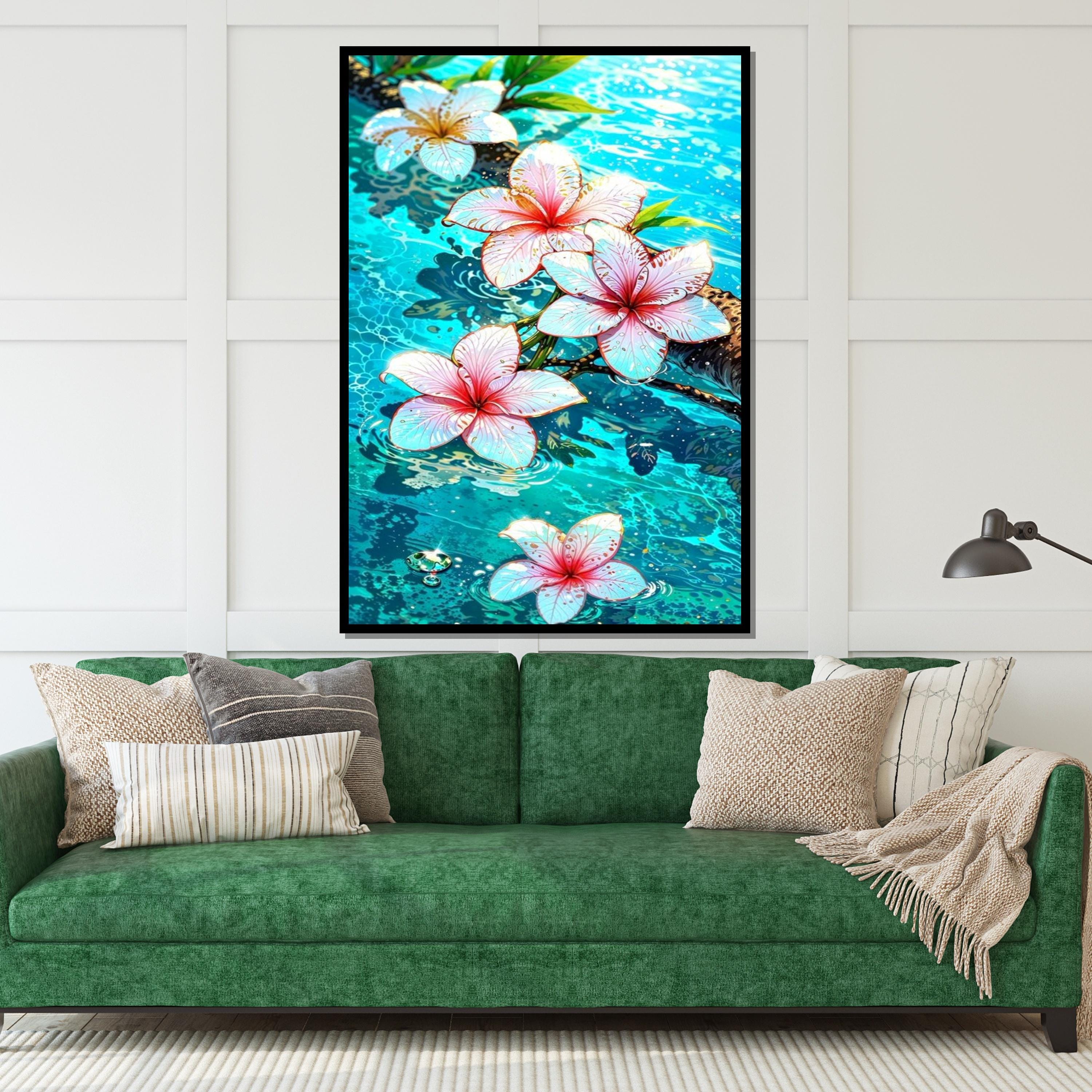 Tropical Bloom Canvas, Plumeria Wall Art, Floral Wall Print, Water Reflection Canvas, Wall Art Canvas Design, Ready To Hang Decoration