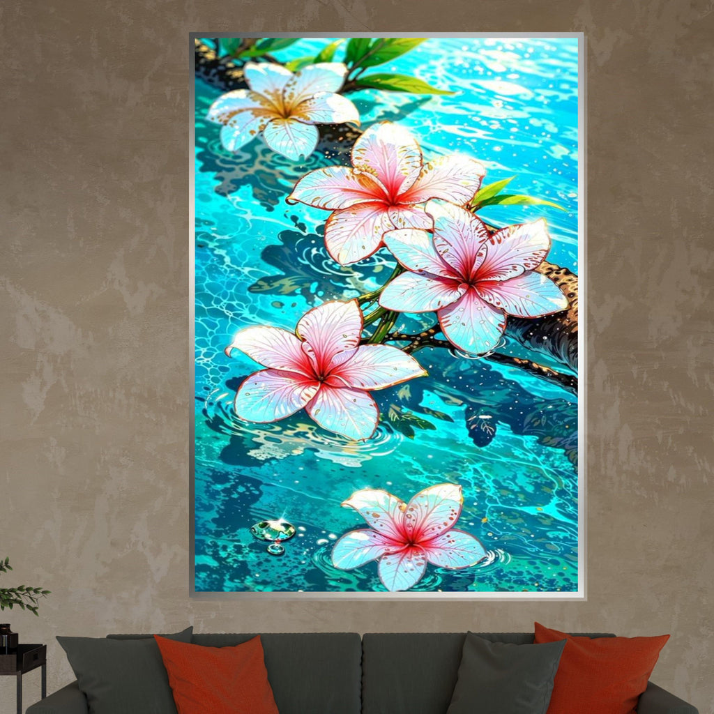 Tropical Bloom Canvas, Plumeria Wall Art, Floral Wall Print, Water Reflection Canvas, Wall Art Canvas Design, Ready To Hang Decoration