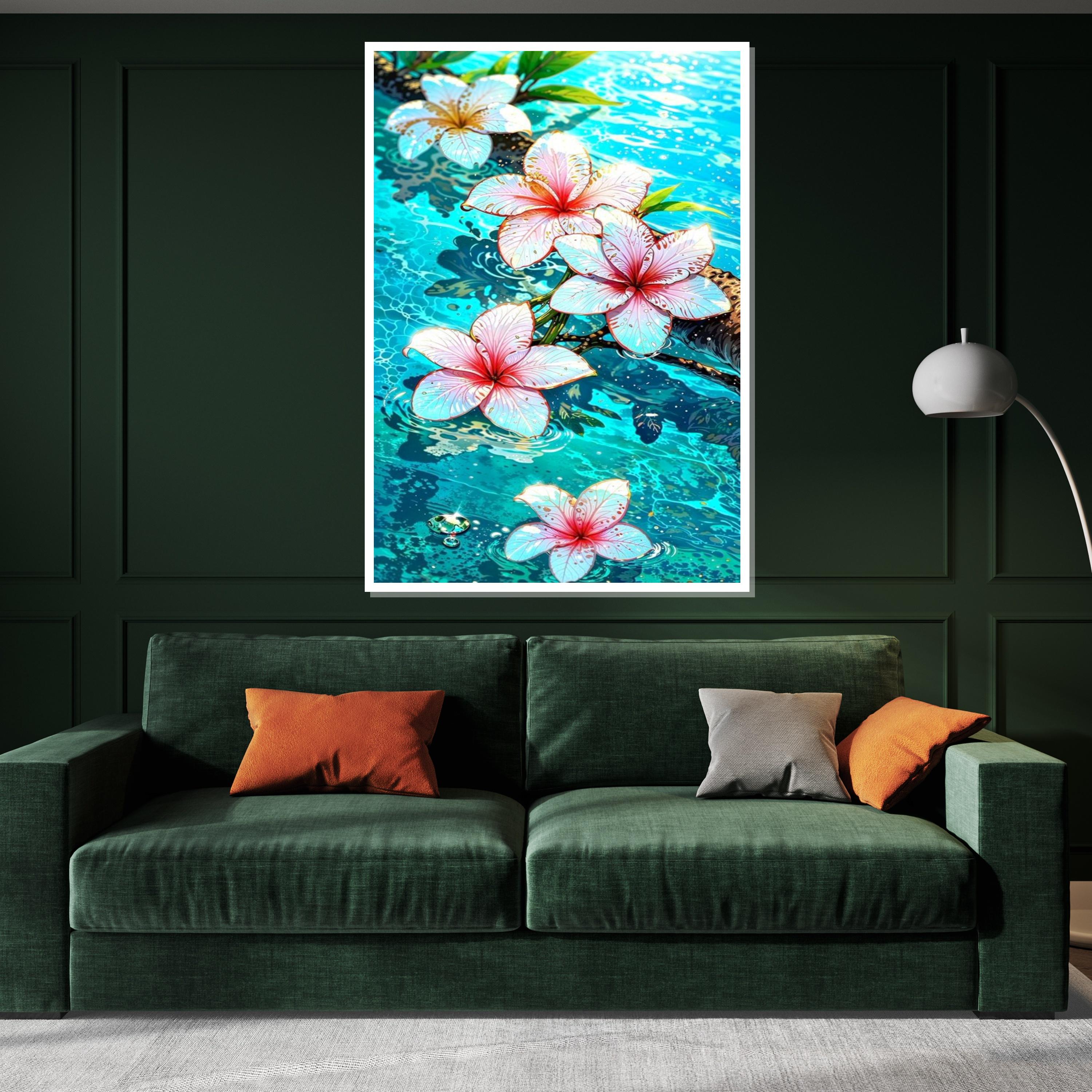 Tropical Bloom Canvas, Plumeria Wall Art, Floral Wall Print, Water Reflection Canvas, Wall Art Canvas Design, Ready To Hang Decoration