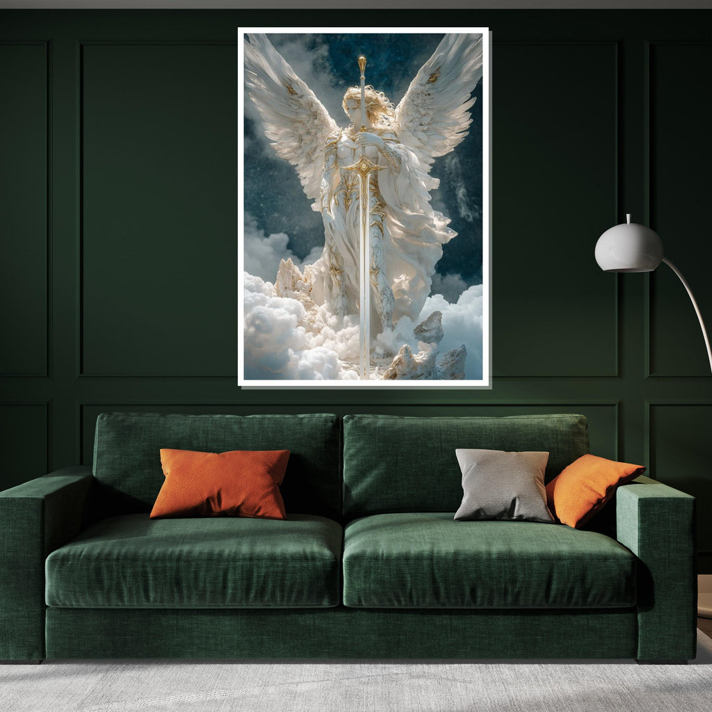 Archangel with Sword Statue – Celestial Warrior Angel Figurine – Guardian Angel Sculpture for Home Decor or Spiritual Altar