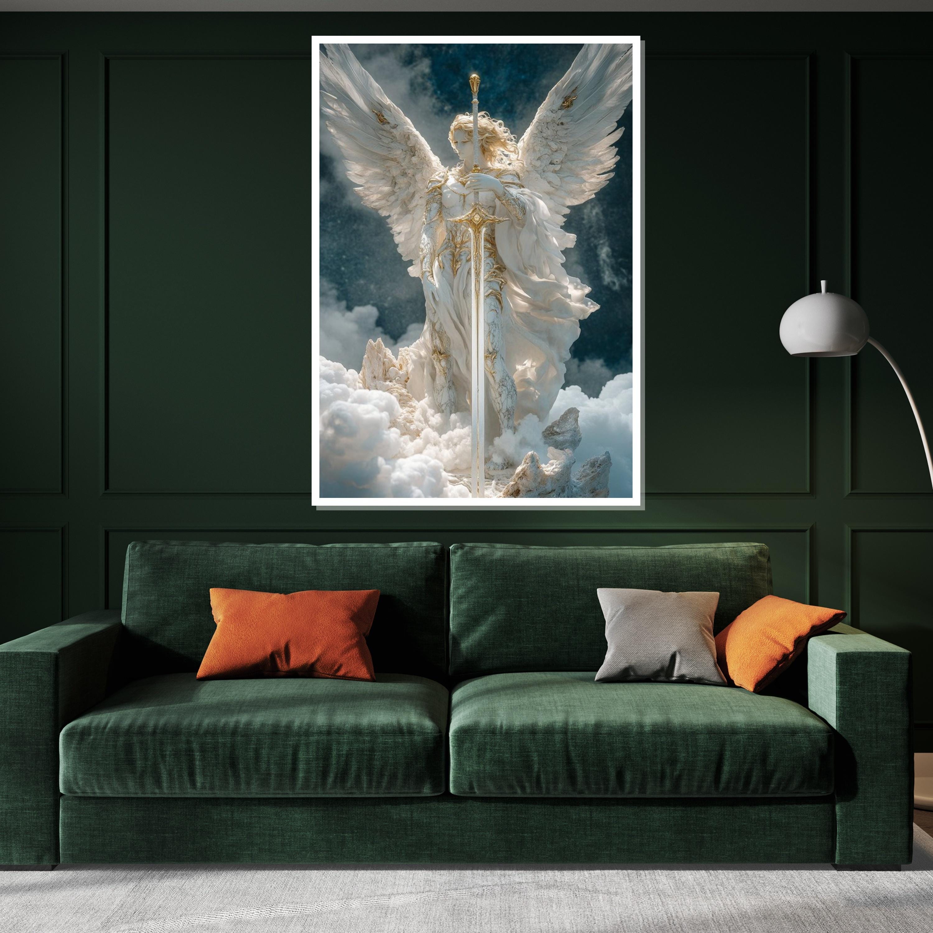 Archangel with Sword Statue – Celestial Warrior Angel Figurine – Guardian Angel Sculpture for Home Decor or Spiritual Altar