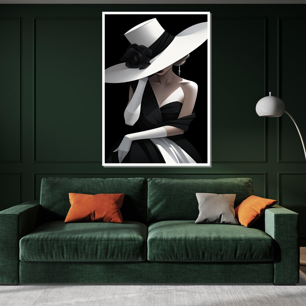 Elegant Lady in Hat Canvas Art, Fashion Wall Art, Chic Black and White Portrait, Glamour Poster, Wall Art Canvas Design, Ready to Hang