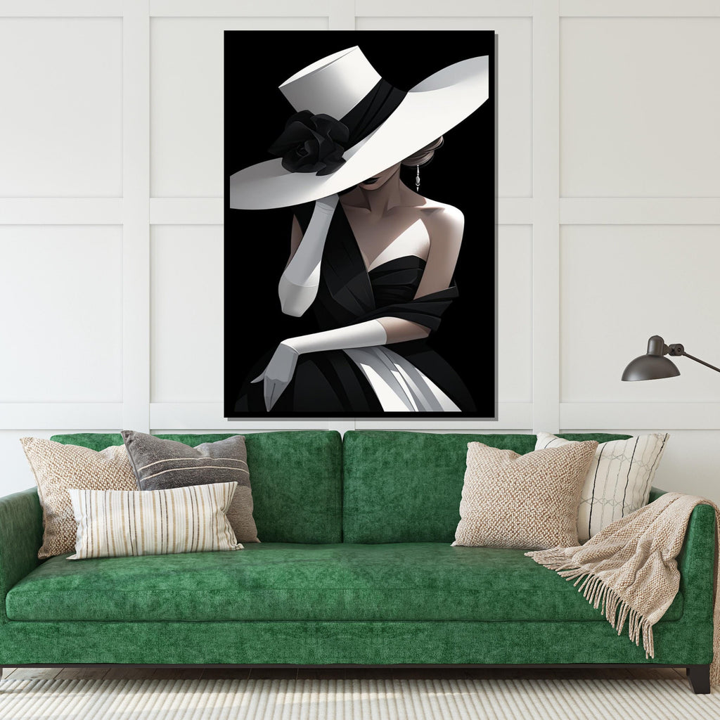 Elegant Lady in Hat Canvas Art, Fashion Wall Art, Chic Black and White Portrait, Glamour Poster, Wall Art Canvas Design, Ready to Hang