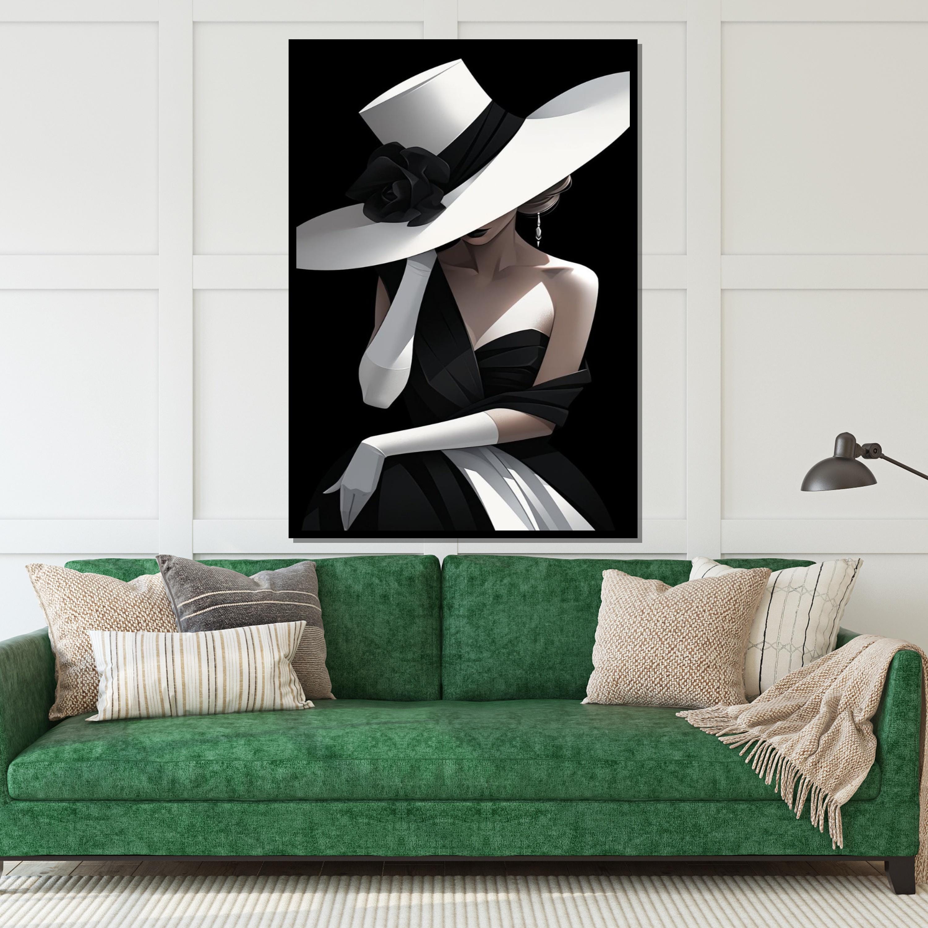 Elegant Lady in Hat Canvas Art, Fashion Wall Art, Chic Black and White Portrait, Glamour Poster, Wall Art Canvas Design, Ready to Hang
