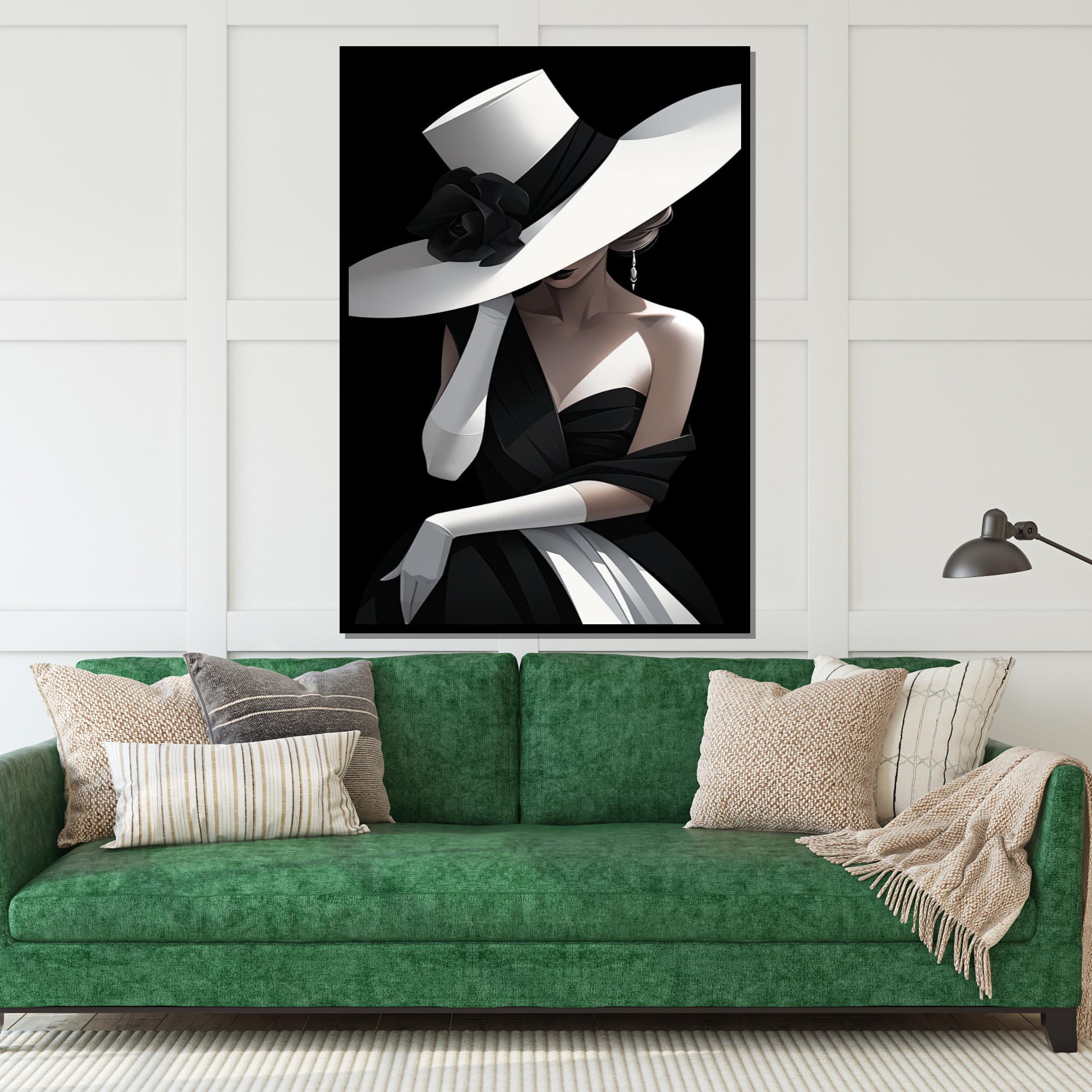 Elegant Lady in Hat Canvas Art, Fashion Wall Art, Chic Black and White Portrait, Glamour Poster, Wall Art Canvas Design, Ready to Hang