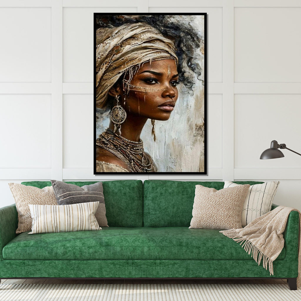 Tribal Elegance Canvas, African Beauty Wall Art, Ethnic Portrait Print, Wall Art Canvas Design, Ready To Hang Decoration