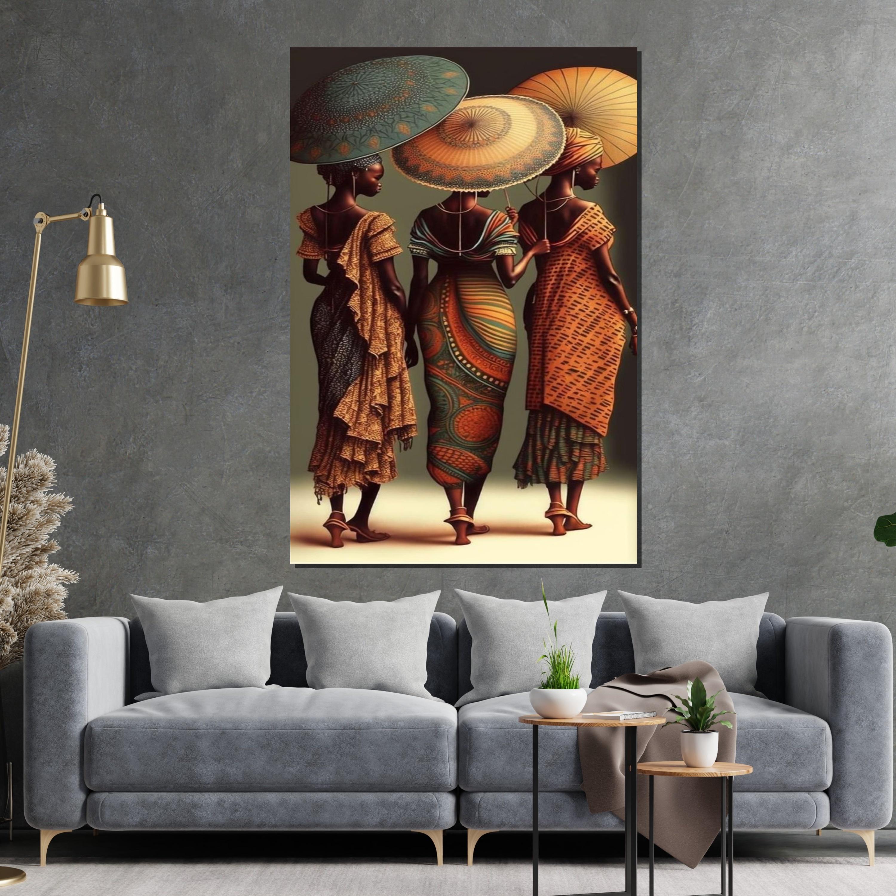 African Elegance Canvas, Umbrella Women Art, Cultural Wall Art, Vibrant Print, Canvas Design, Ready To Hang Home Decoration