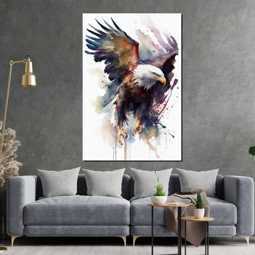 Majestic Eagle Canvas, Soaring Bird Art, Watercolor Eagle Print, Wall Art Canvas Design, Ready to Hang Decoration