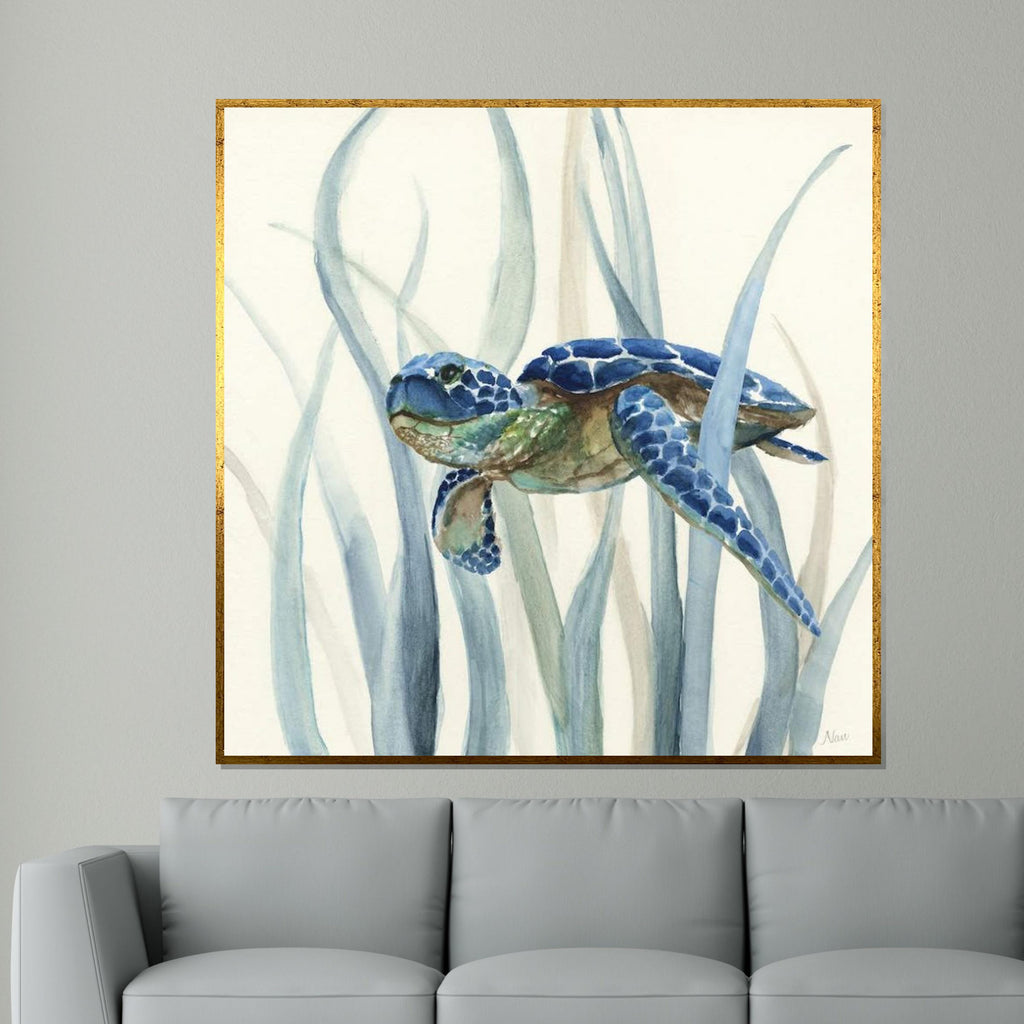 Sea Turtle Canvas, Ocean Life Art, Turtle in Seagrass Print, Animal Wall Art, Coastal Decor Canvas, Wall Art Design, Ready to Hang