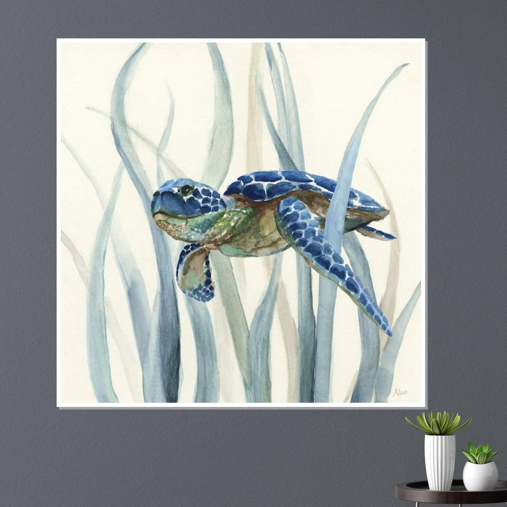 Sea Turtle Canvas, Ocean Life Art, Turtle in Seagrass Print, Animal Wall Art, Coastal Decor Canvas, Wall Art Design, Ready to Hang