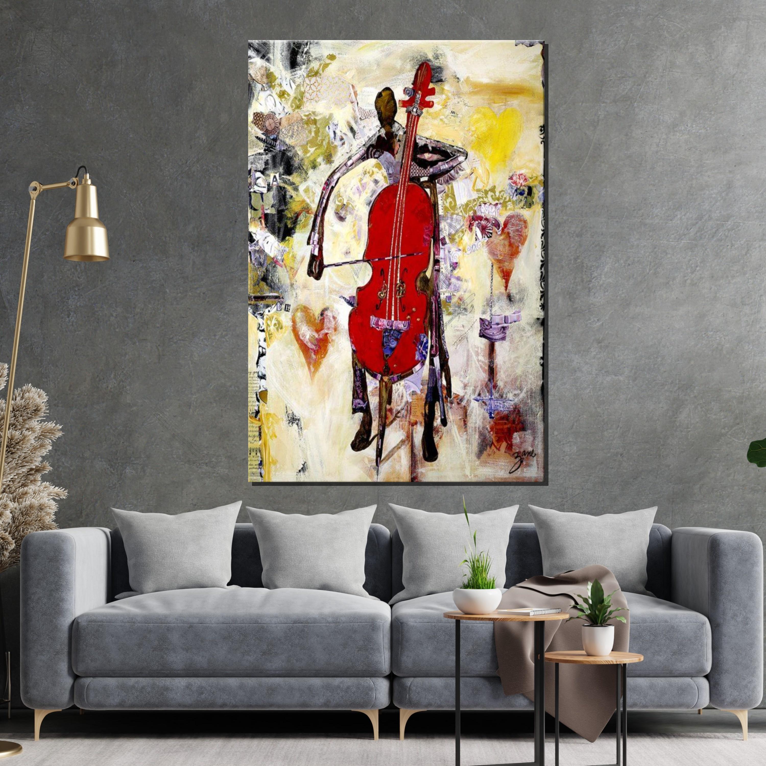 Abstract Cellist Canvas, Music Art, Vibrant Cello Poster, Wall Art Canvas Design, Ready To Hang Decoration, Jazz Music Lovers Gift