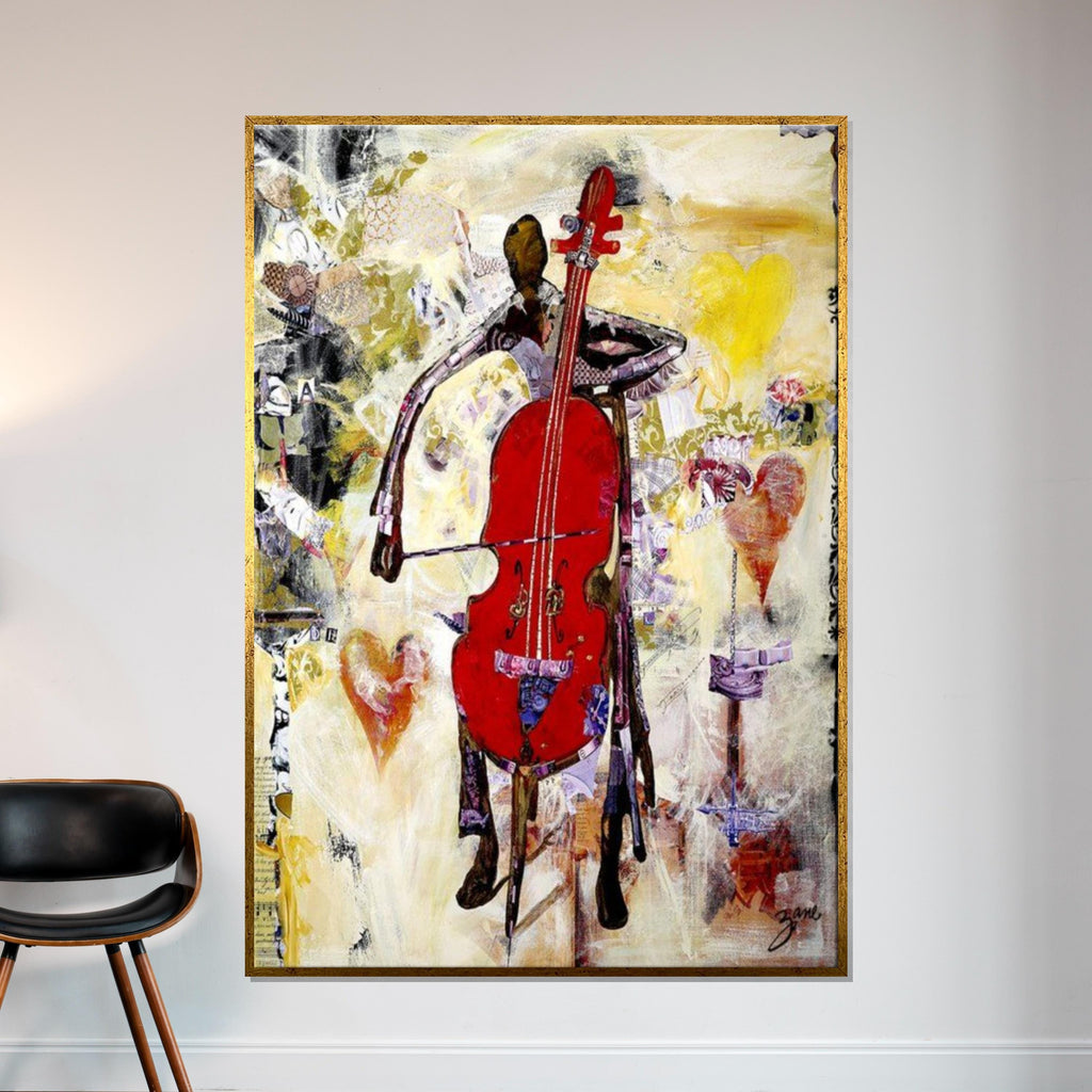Abstract Cellist Canvas, Music Art, Vibrant Cello Poster, Wall Art Canvas Design, Ready To Hang Decoration, Jazz Music Lovers Gift