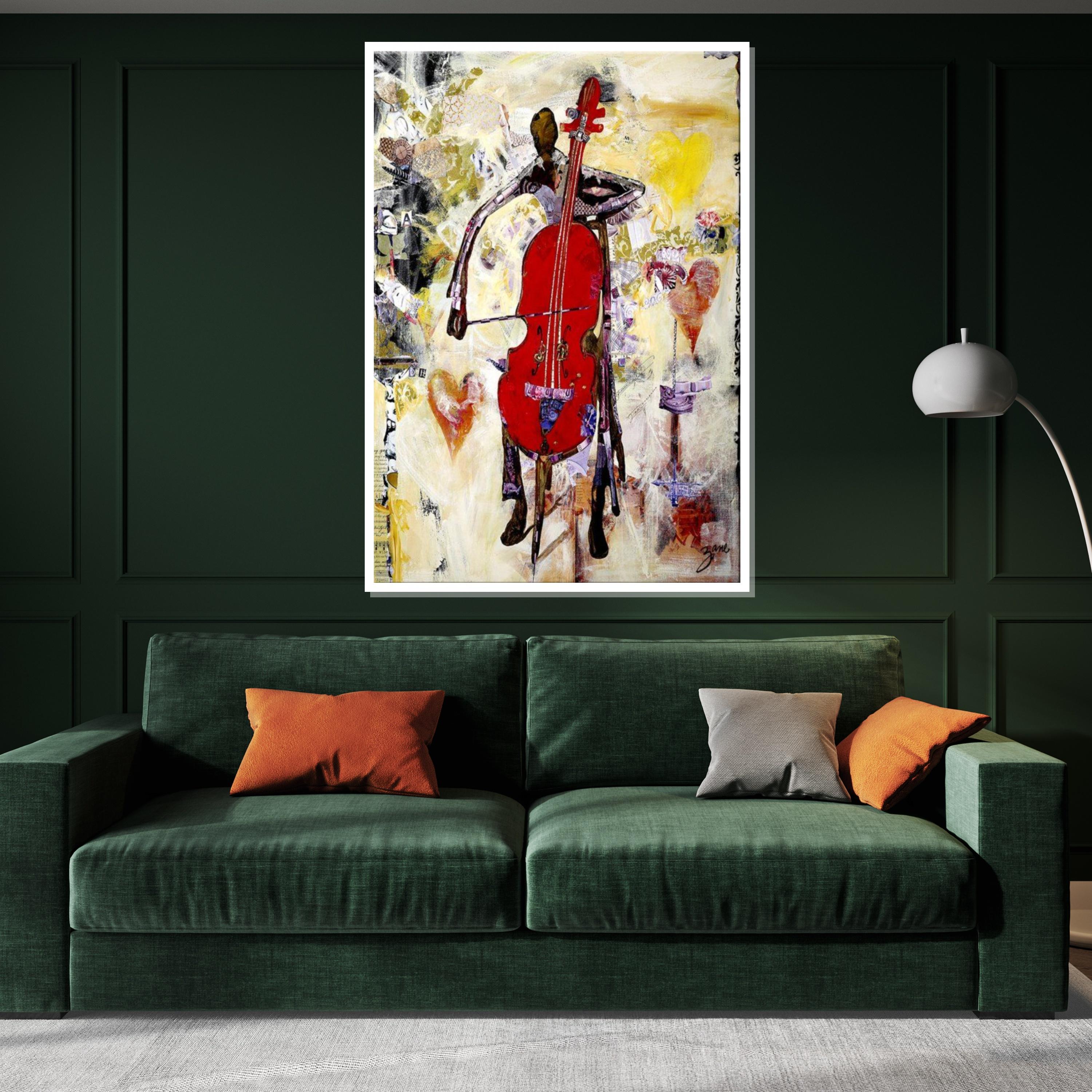 Abstract Cellist Canvas, Music Art, Vibrant Cello Poster, Wall Art Canvas Design, Ready To Hang Decoration, Jazz Music Lovers Gift