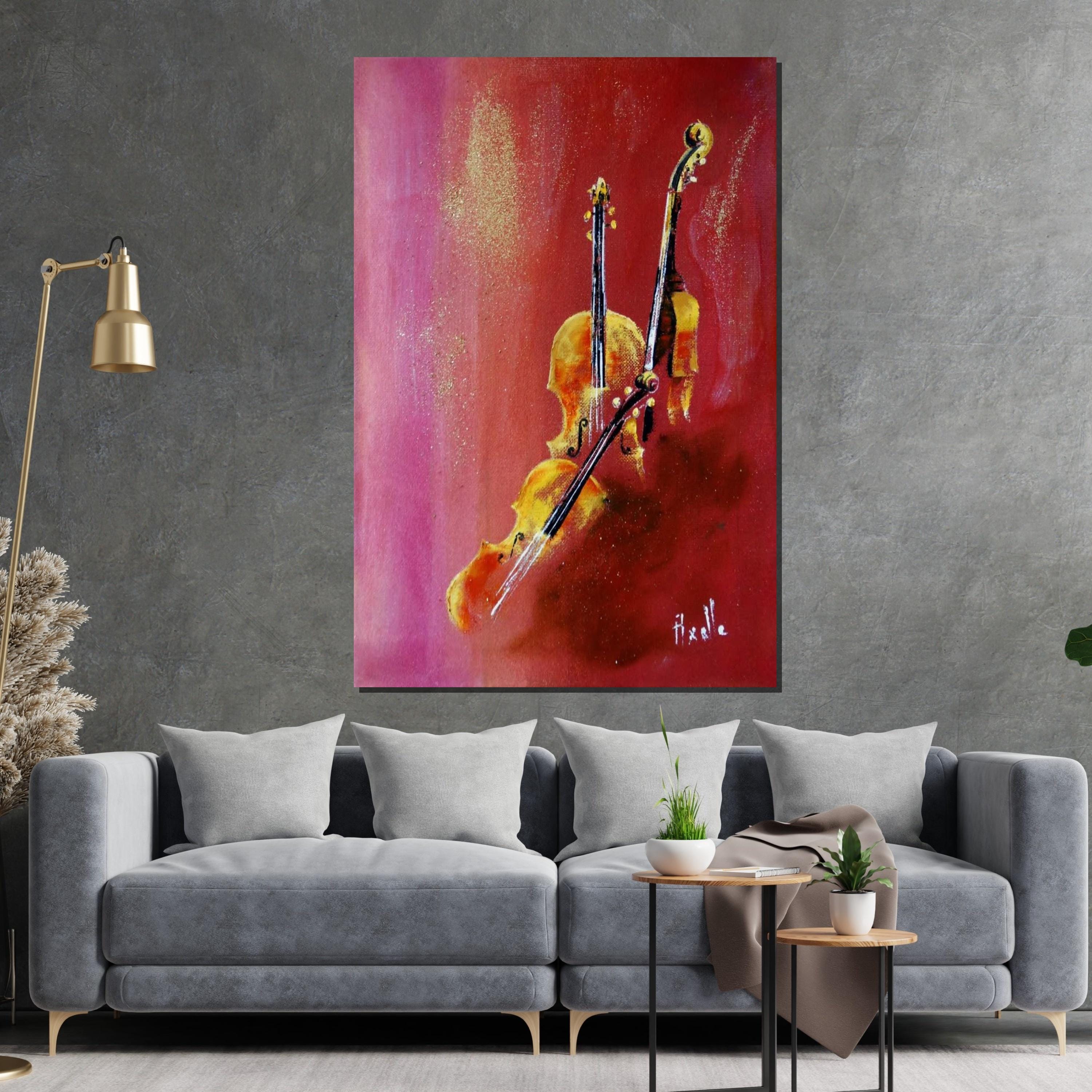 Violin Duet Canvas, Musical Instrument Art, Violin Wall Art, Music Lovers Poster, Wall Art Canvas Design, Ready To Hang Decoration