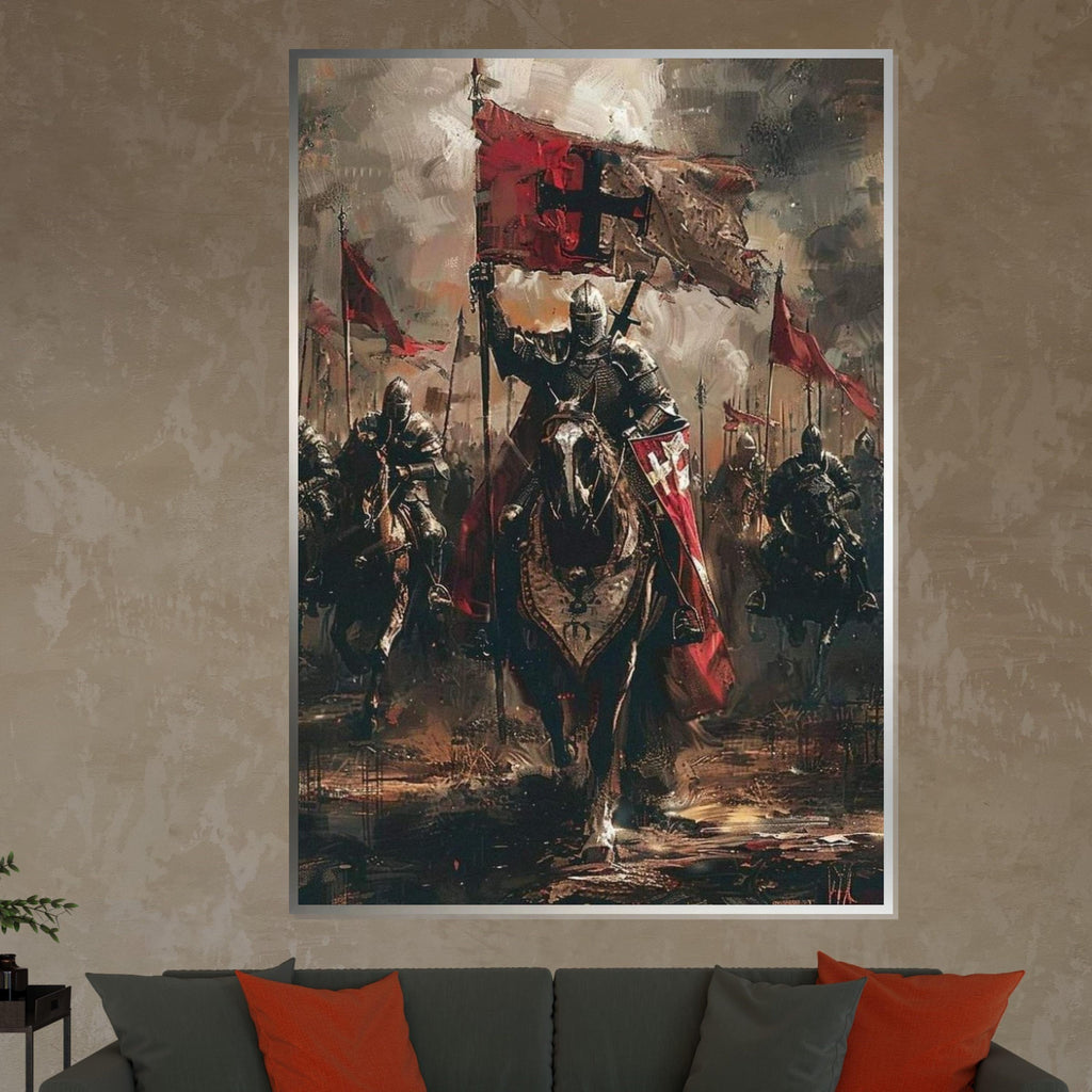 Medieval Knights Canvas, Crusader Battle, Knight Wall Painting, Historical Decor, Canvas Design, Ready to Hang Décor