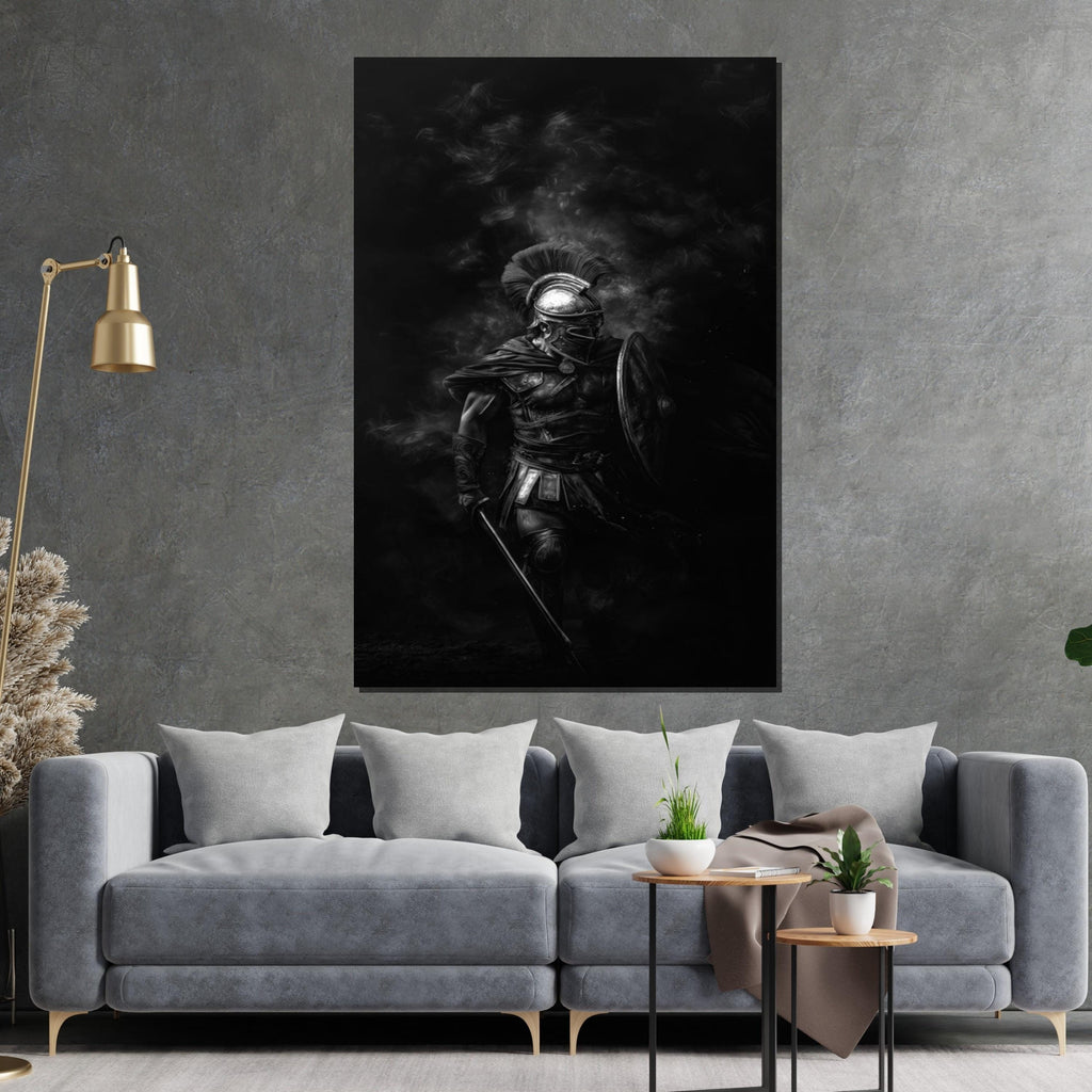 Gladiator Fighter Canvas, Ancient Warrior Wall Art, Roman Arena Battle Poster, Bold Gladiator Print, Ready to Hang Home Decor